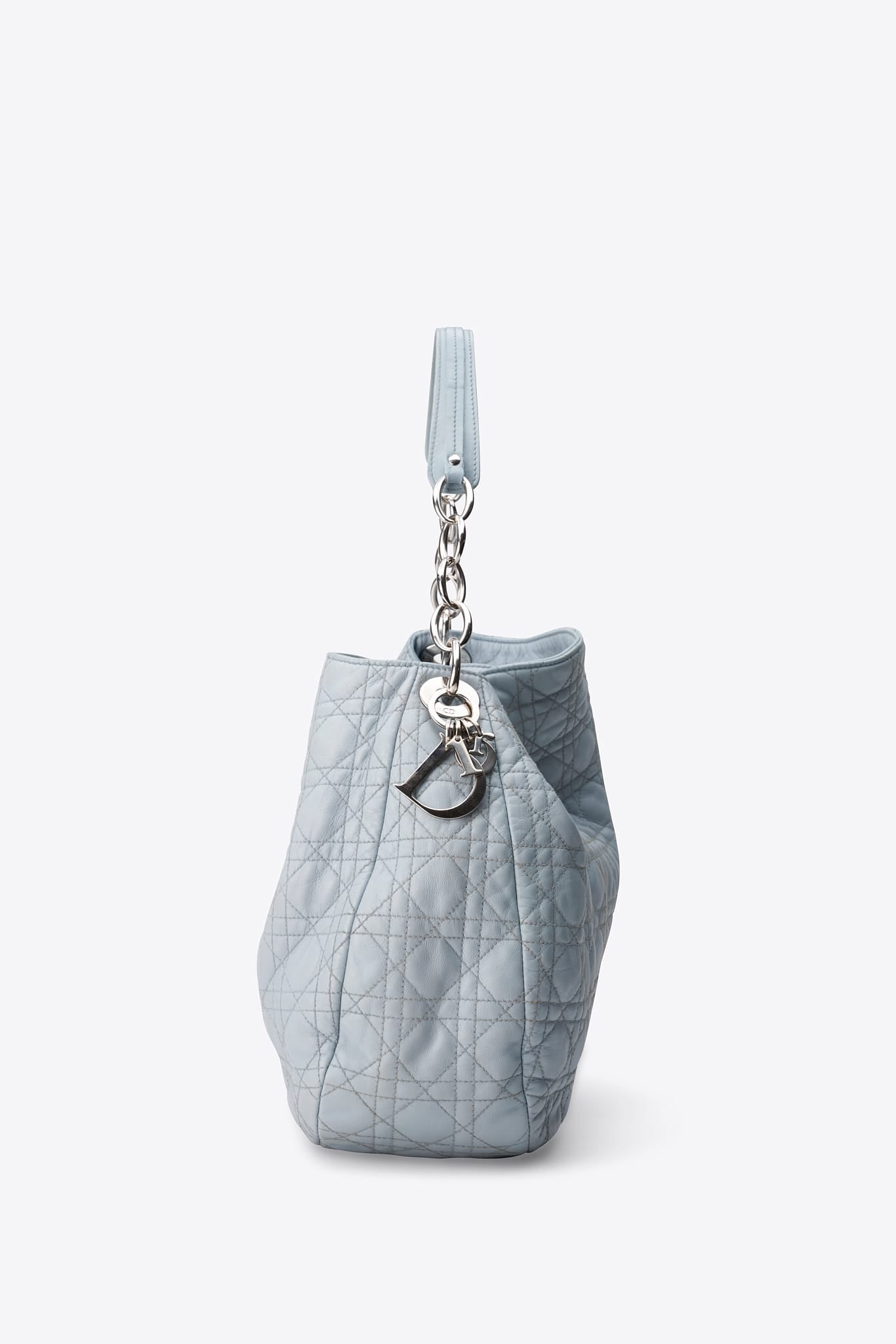 Vintage Dior Cannage Leather Shoulder Bag in Powder Blue