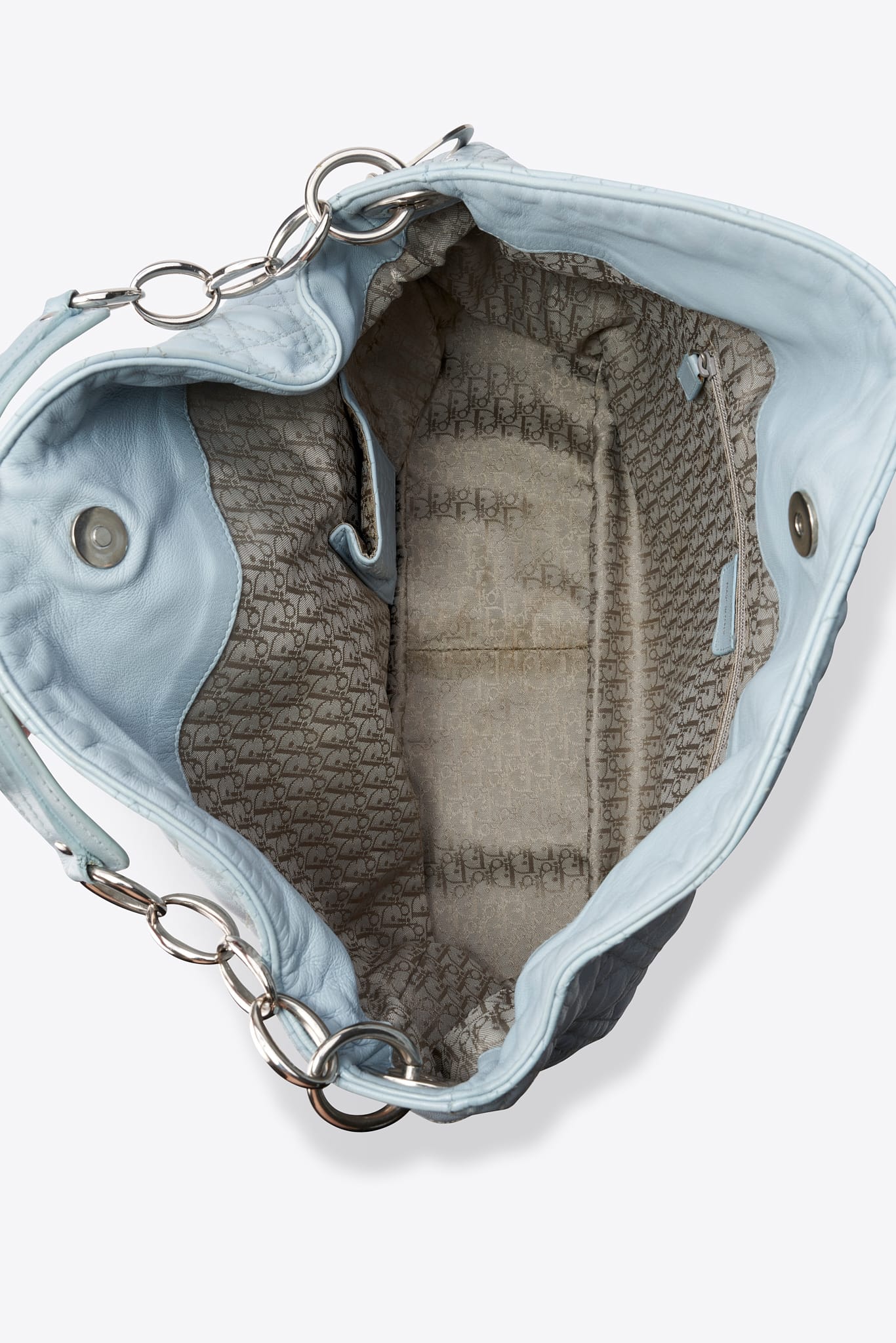 Vintage Dior Cannage Leather Shoulder Bag in Powder Blue