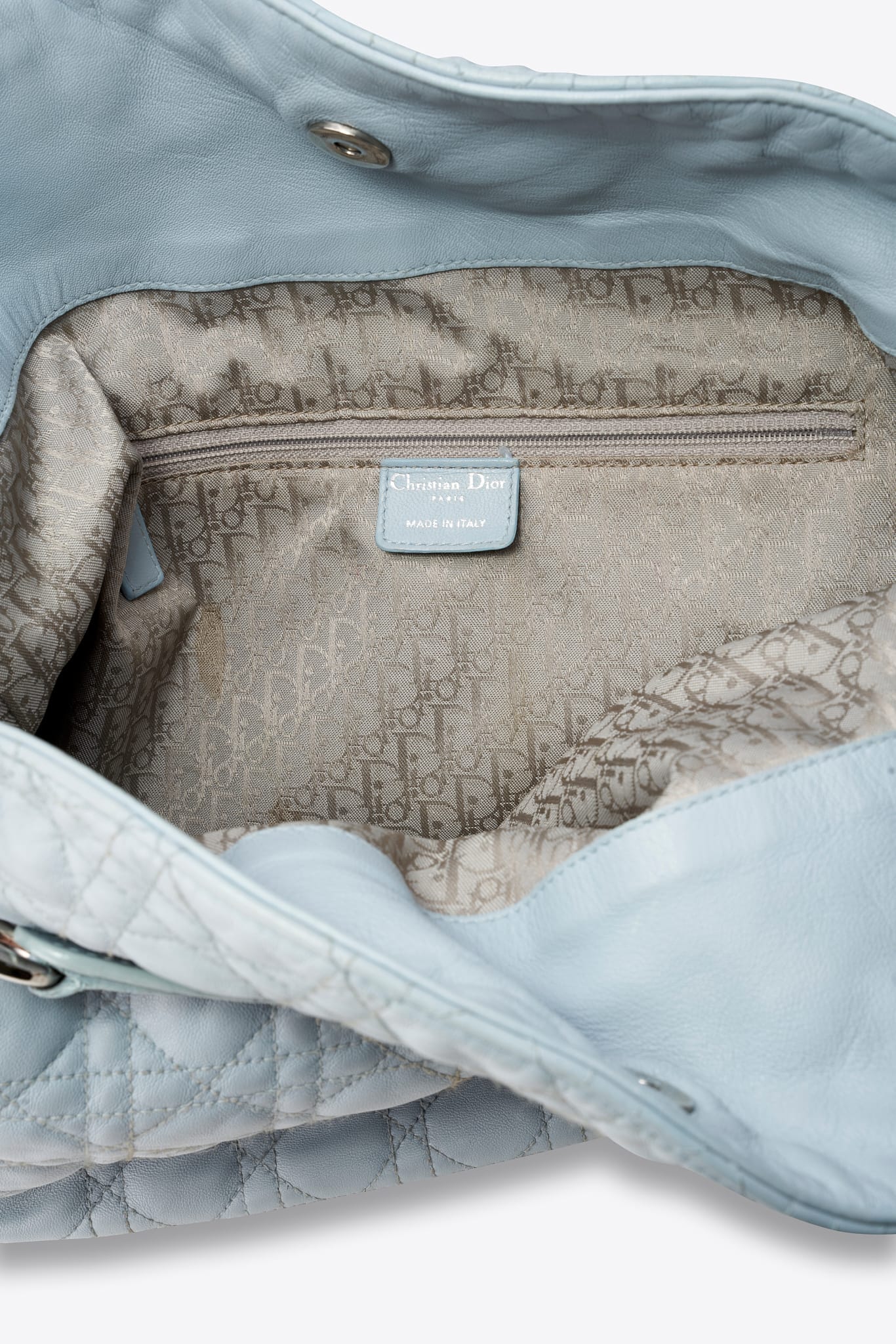 Vintage Dior Cannage Leather Shoulder Bag in Powder Blue