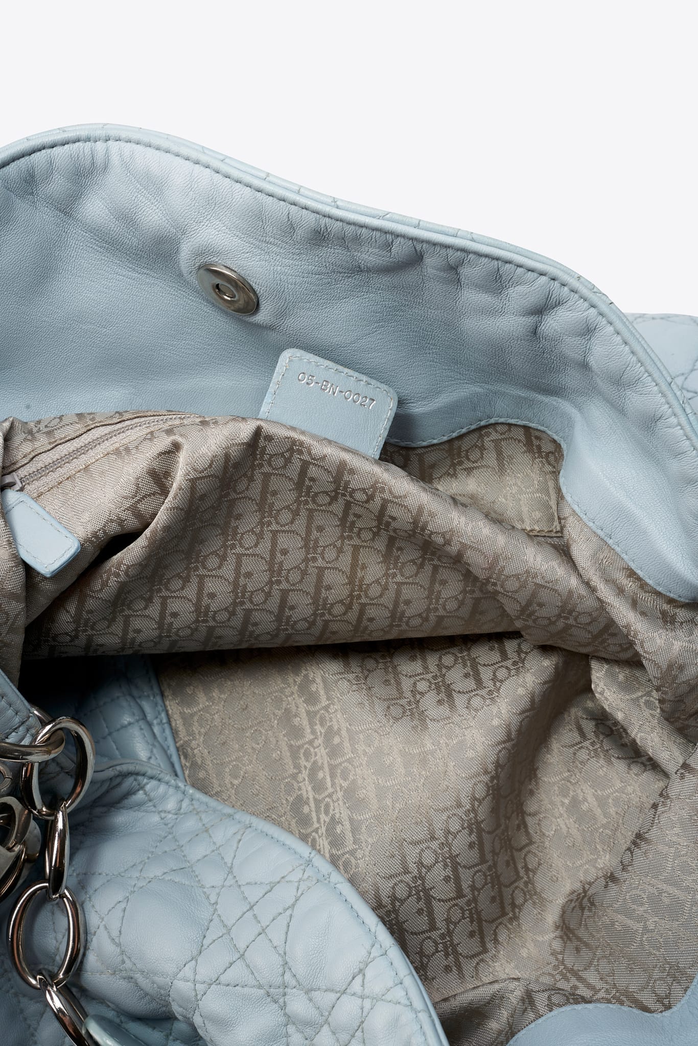 Vintage Dior Cannage Leather Shoulder Bag in Powder Blue