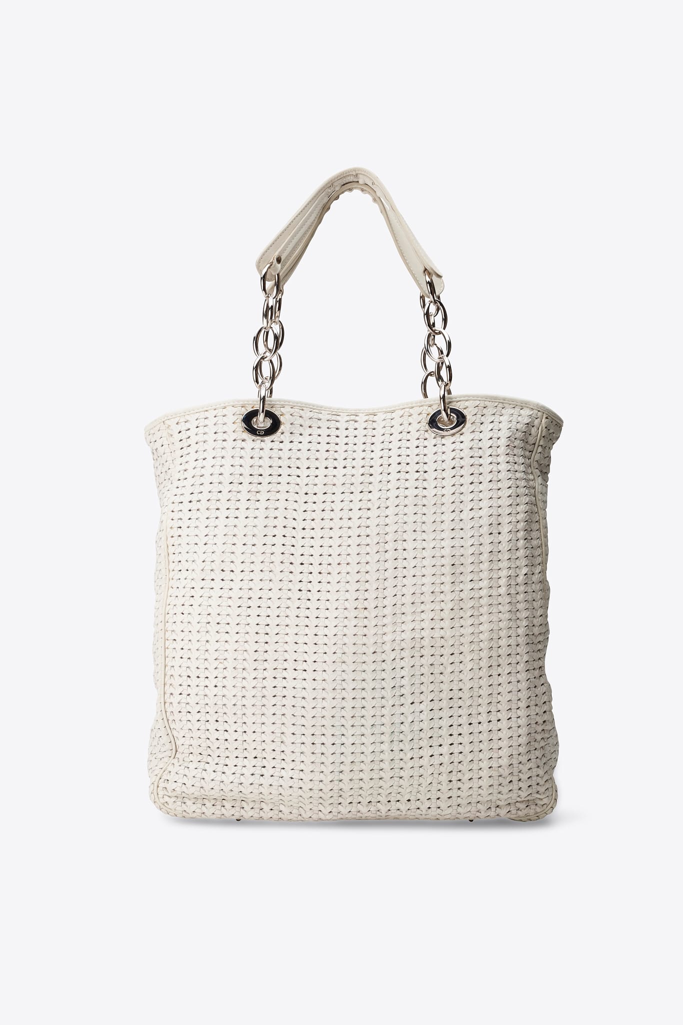 Vintage Christian Dior Woven Tote Bag in White and Silver