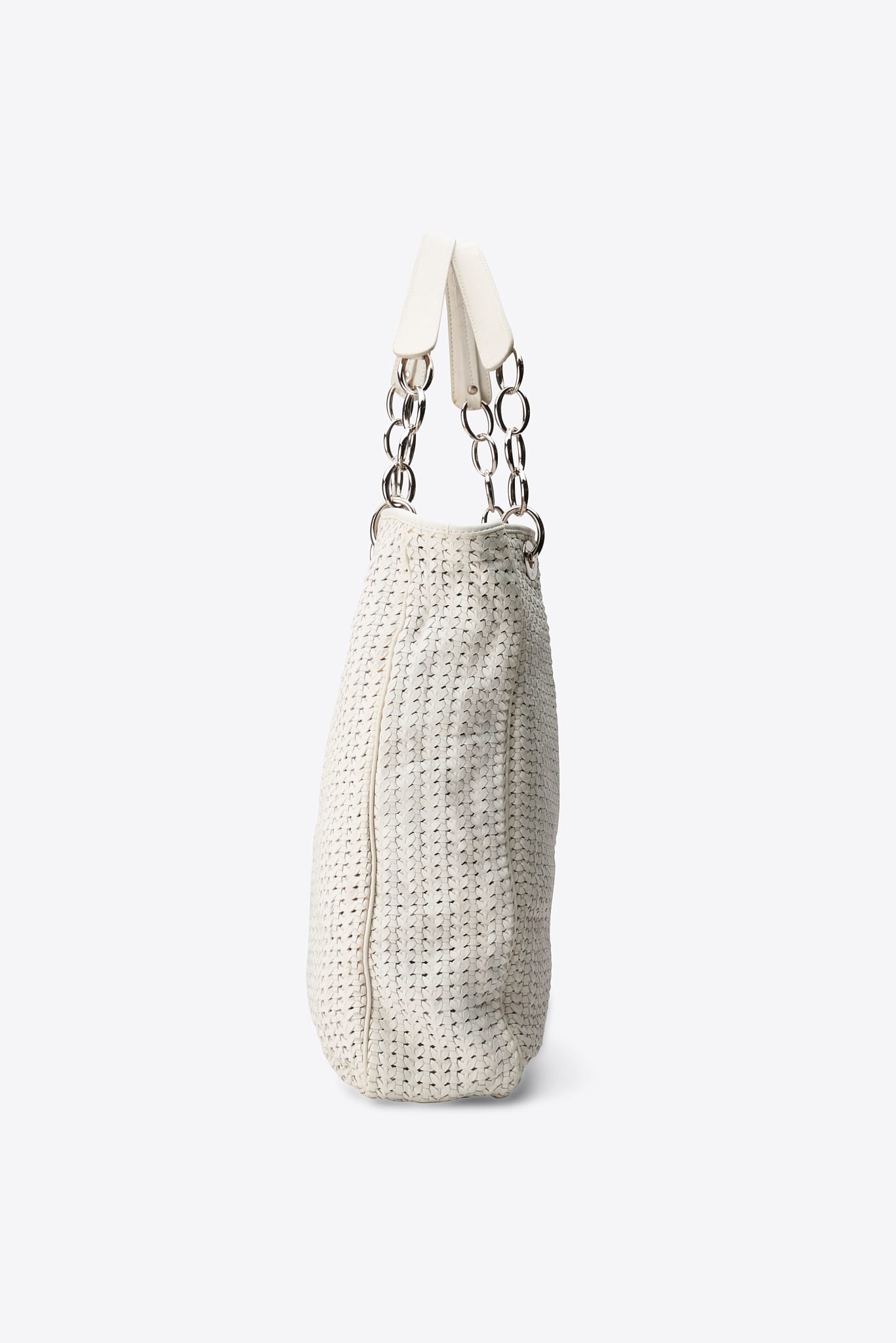 Vintage Christian Dior Woven Tote Bag in White and Silver