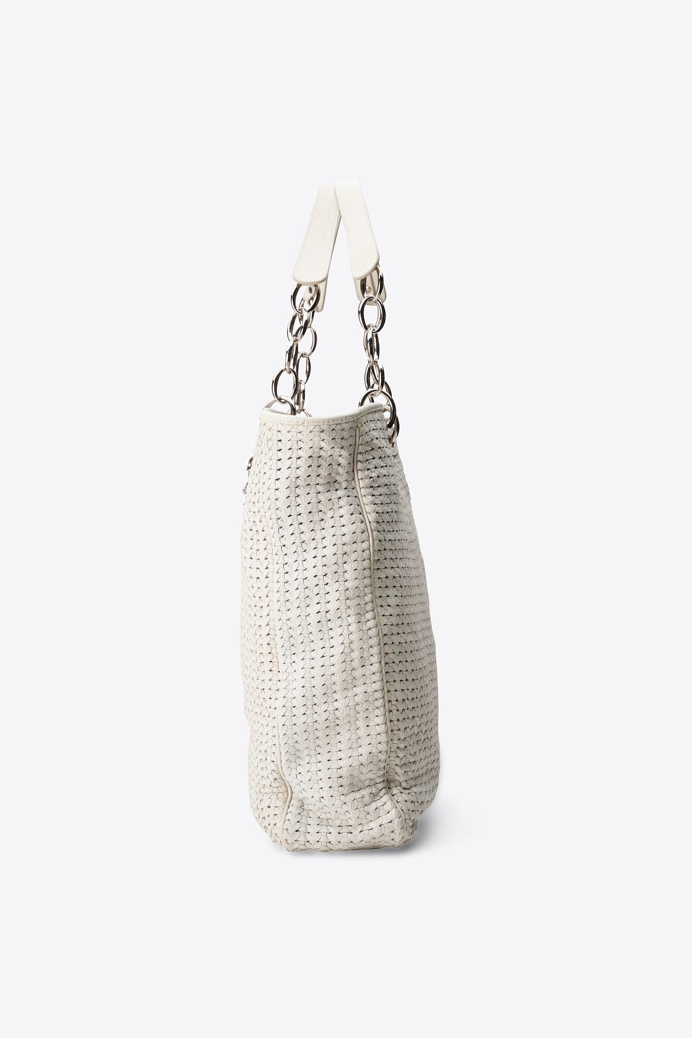 Vintage Christian Dior Woven Tote Bag in White and Silver