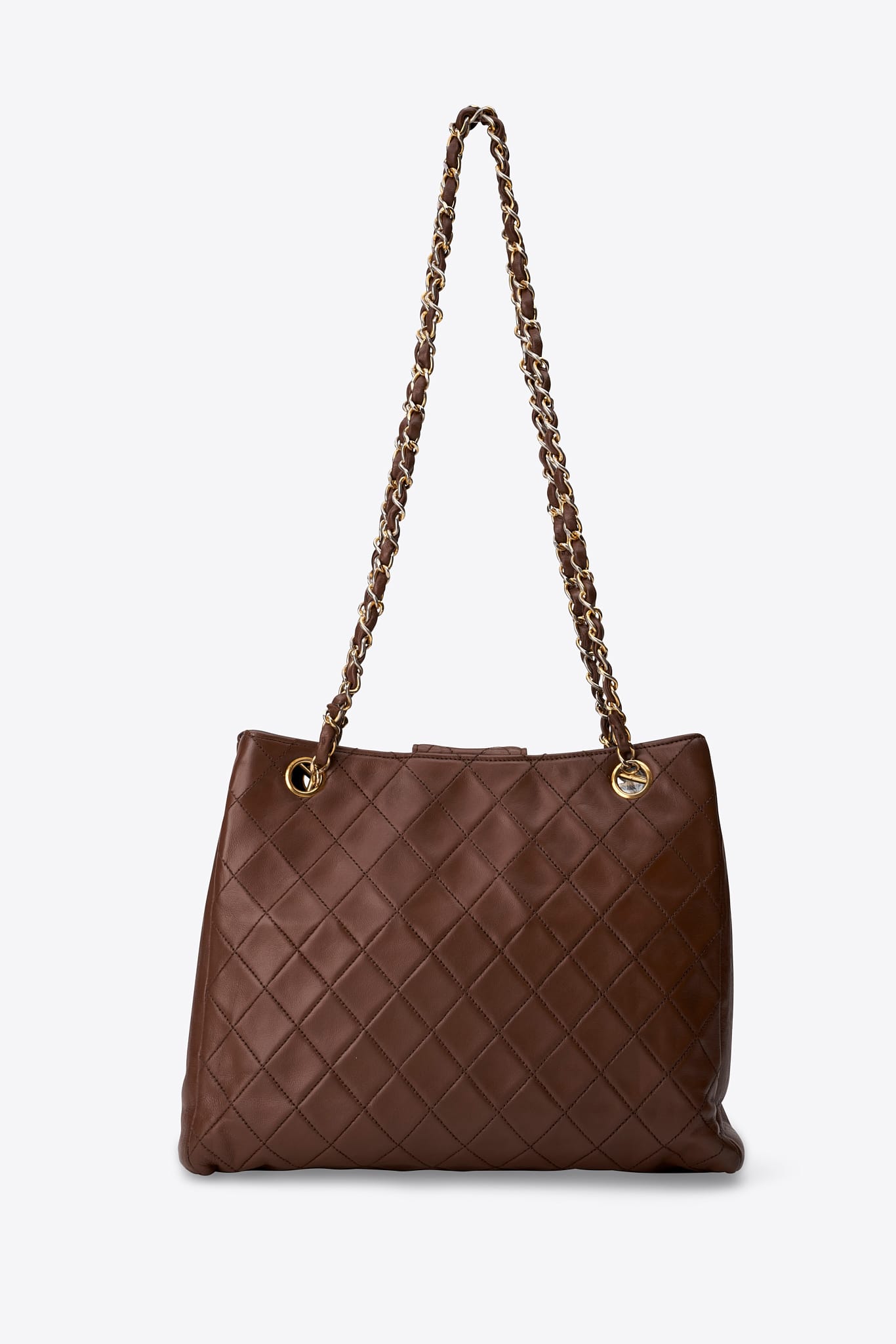 Vintage Chanel Quilted Brown Lambskin Tote Bag with 24k Gold Plated Hardware