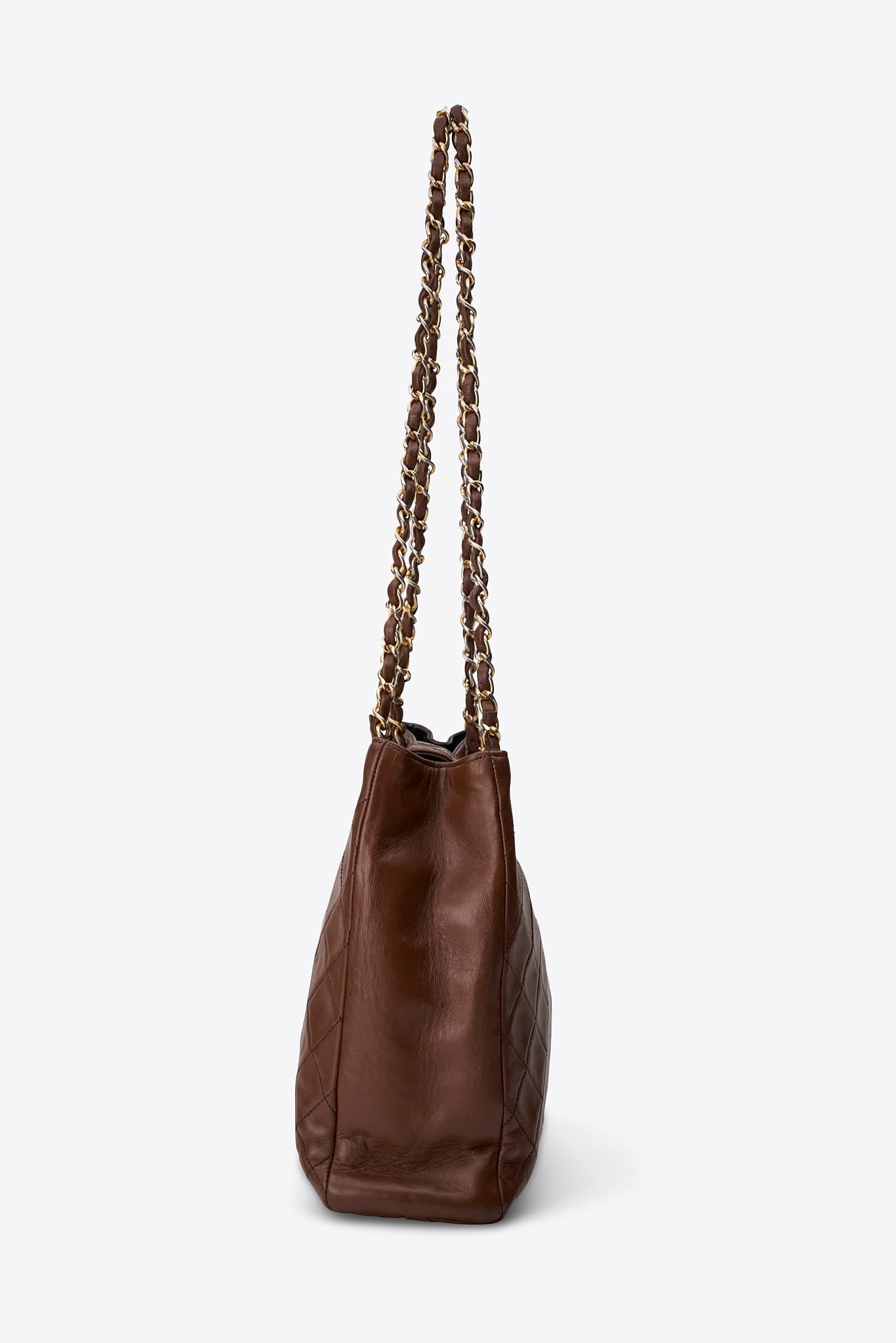 Vintage Chanel Quilted Brown Lambskin Tote Bag with 24k Gold Plated Hardware