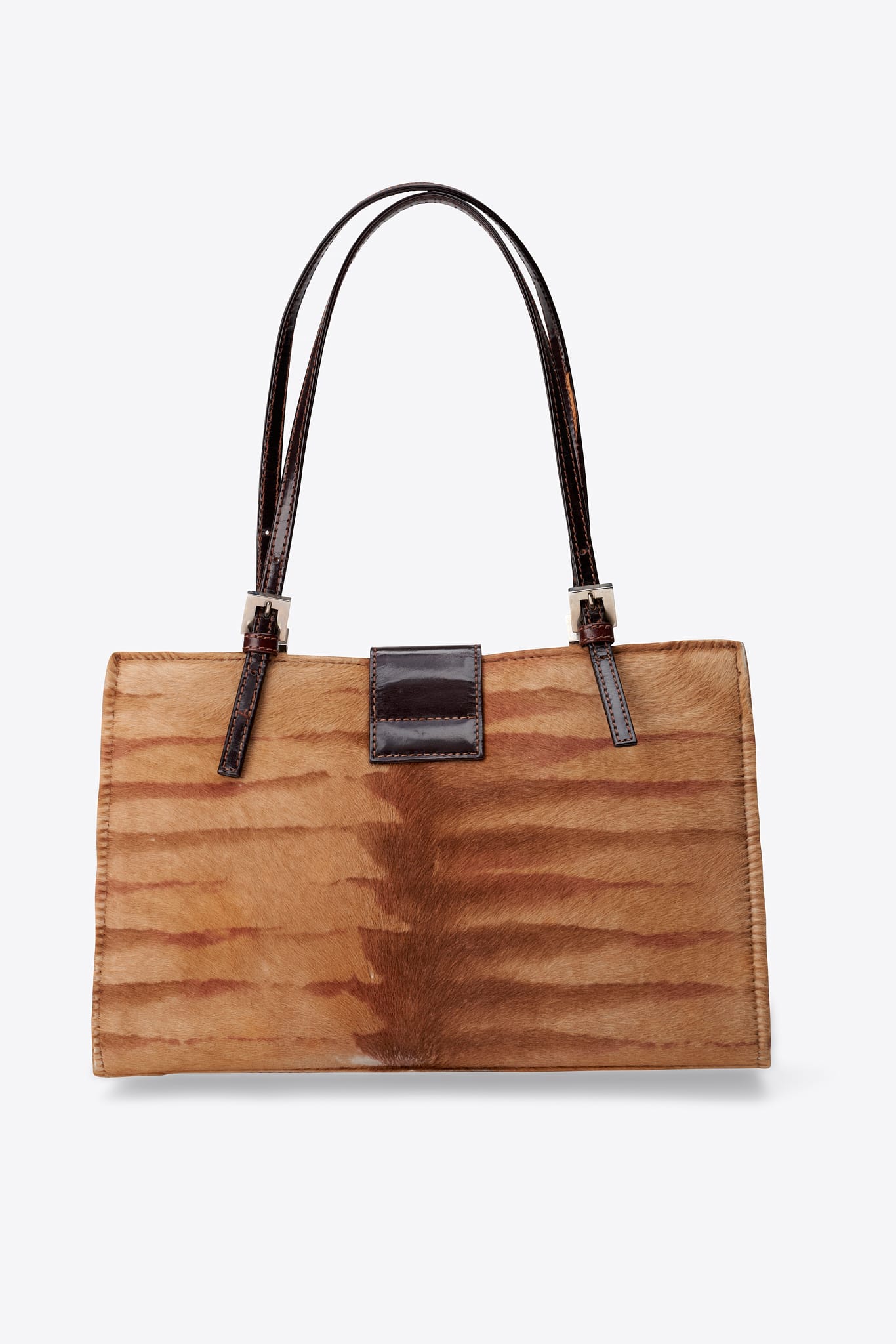 Vintage Fendi Calf Hair Shoulder Bag in Camel and Brown Leather