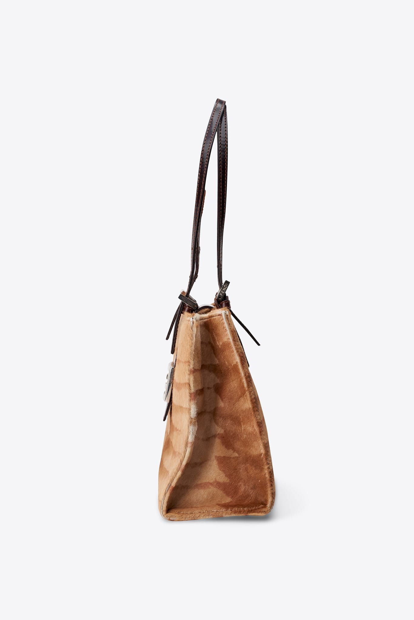 Vintage Fendi Calf Hair Shoulder Bag in Camel and Brown Leather