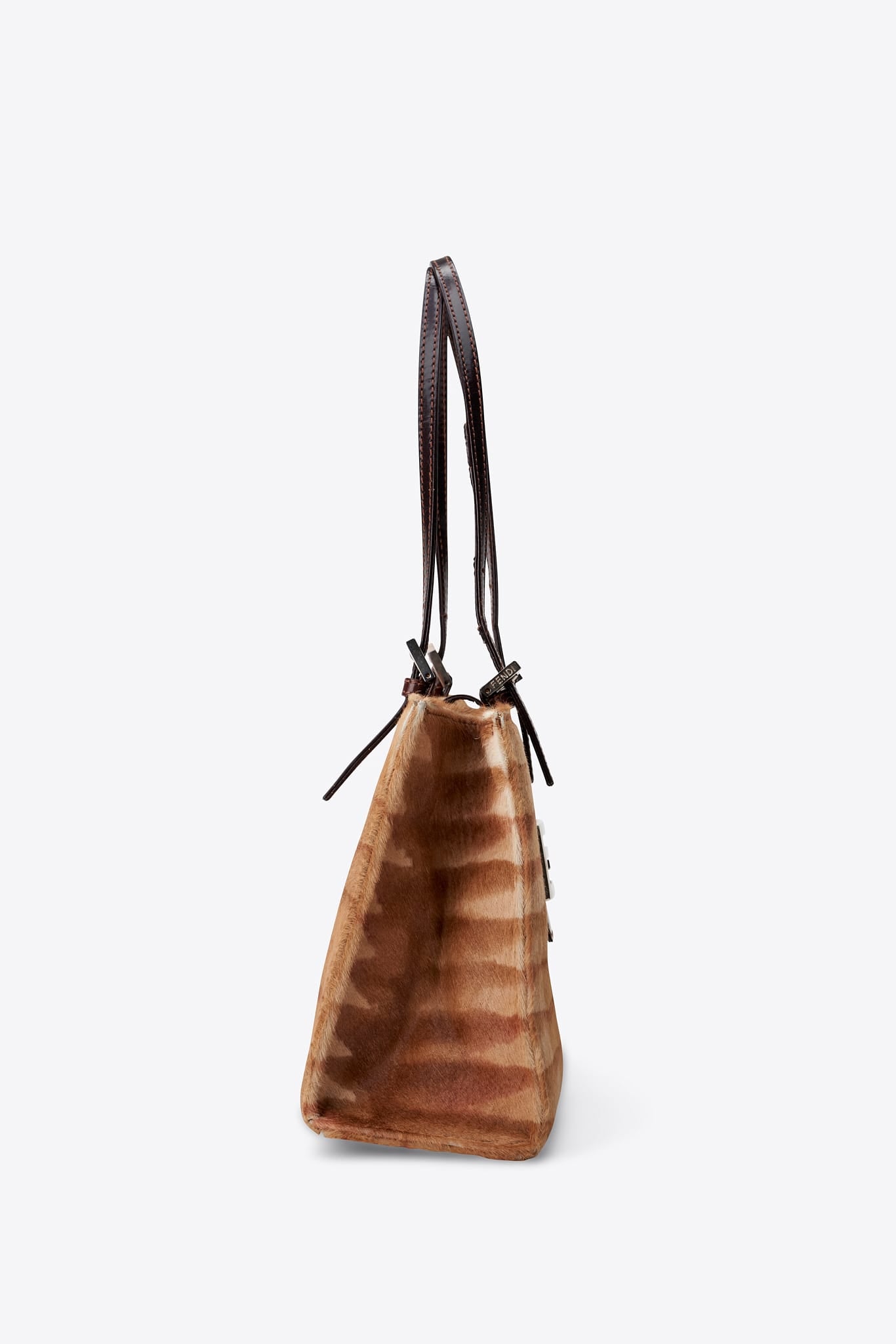 Vintage Fendi Calf Hair Shoulder Bag in Camel and Brown Leather