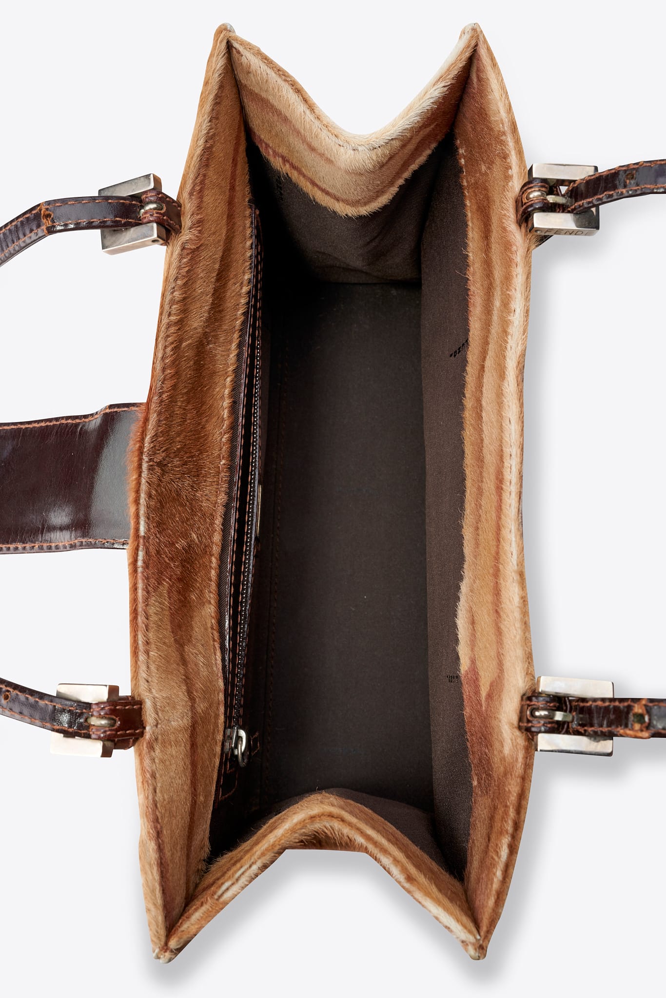 Vintage Fendi Calf Hair Shoulder Bag in Camel and Brown Leather