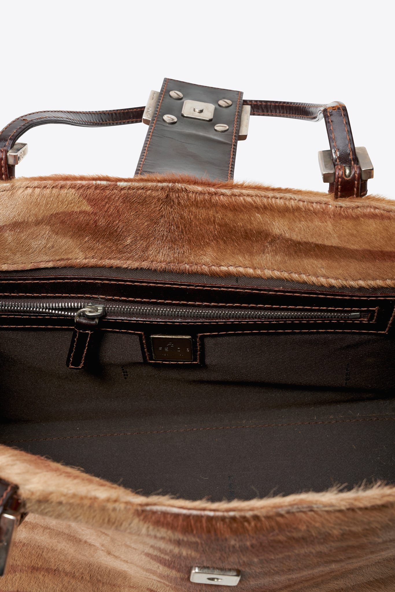 Vintage Fendi Calf Hair Shoulder Bag in Camel and Brown Leather