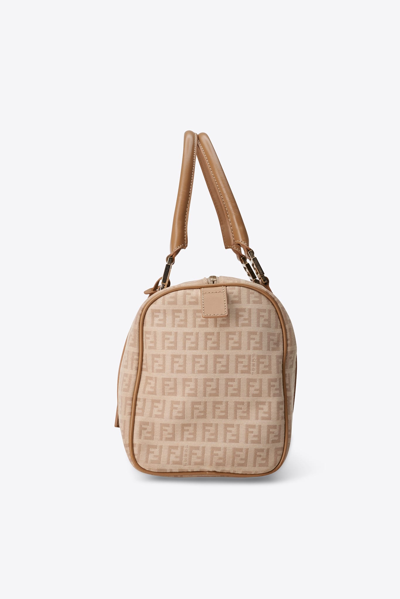 Vintage Fendi Zucchino Boston Bag Cream Canvas With Beige Leather Strap