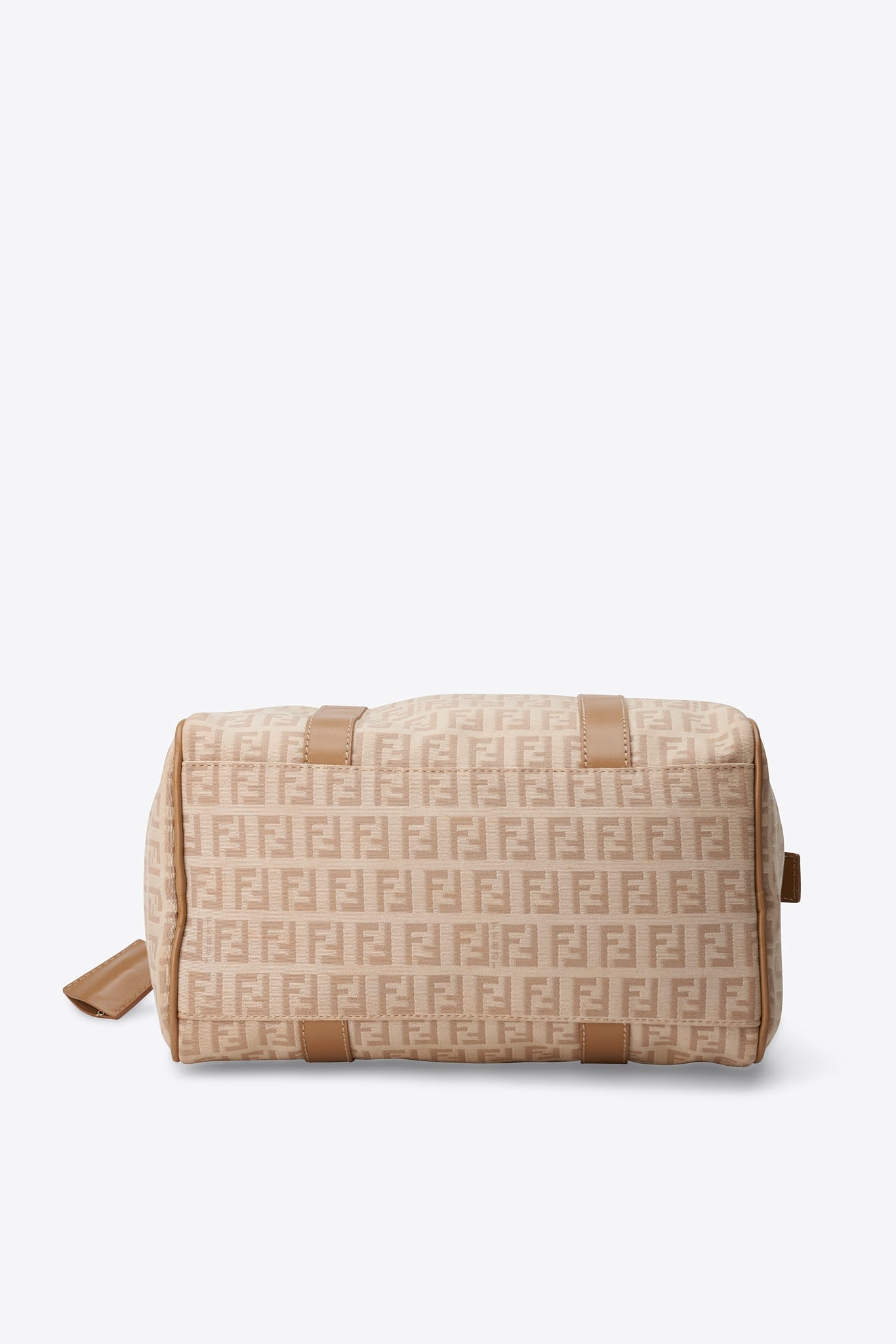 Vintage Fendi Zucchino Boston Bag Cream Canvas With Beige Leather Strap
