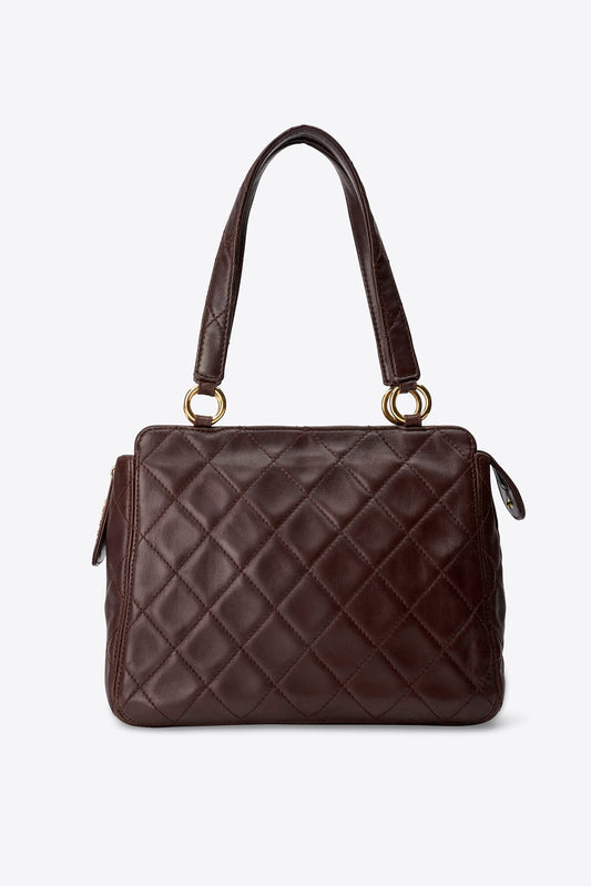 Vintage Chanel Chocolate Brown Quilted Leather Shoulder Bag