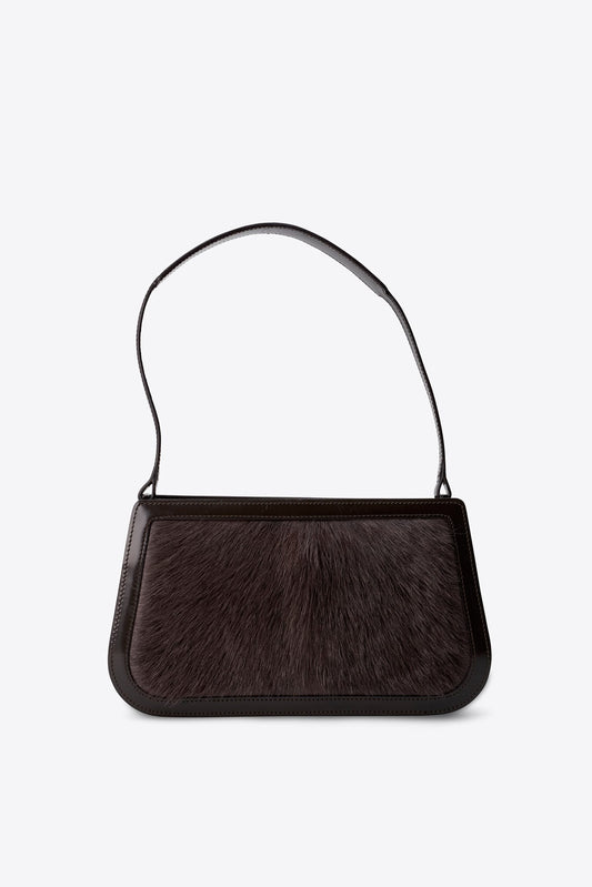 Vintage Celine Calf Hair Shoulder Bag With Brown Leather Trim