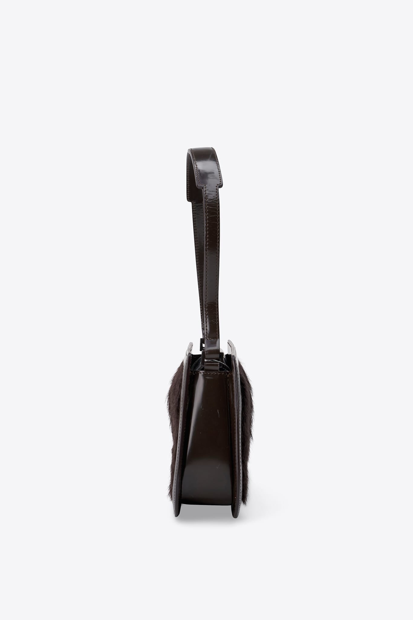 Vintage Celine Calf Hair Shoulder Bag With Brown Leather Trim
