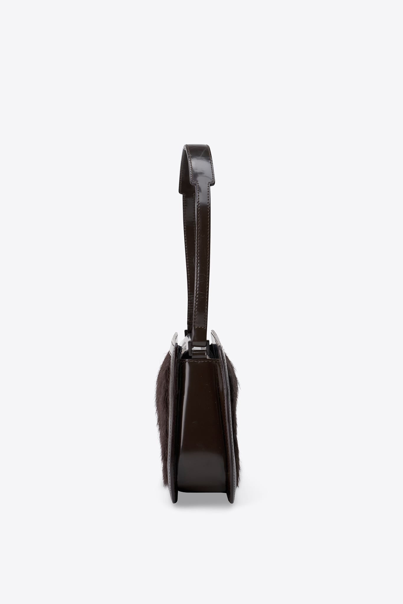 Vintage Celine Calf Hair Shoulder Bag With Brown Leather Trim