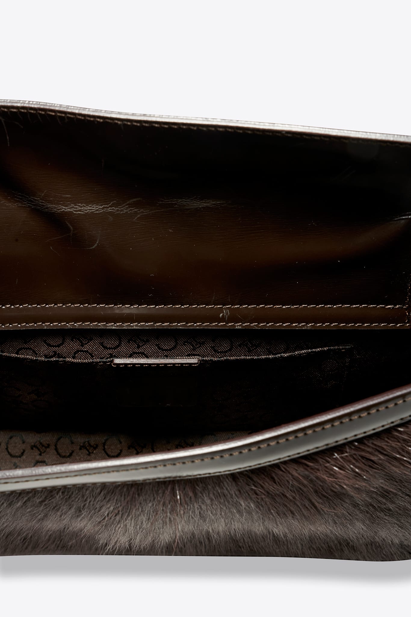 Vintage Celine Calf Hair Shoulder Bag With Brown Leather Trim