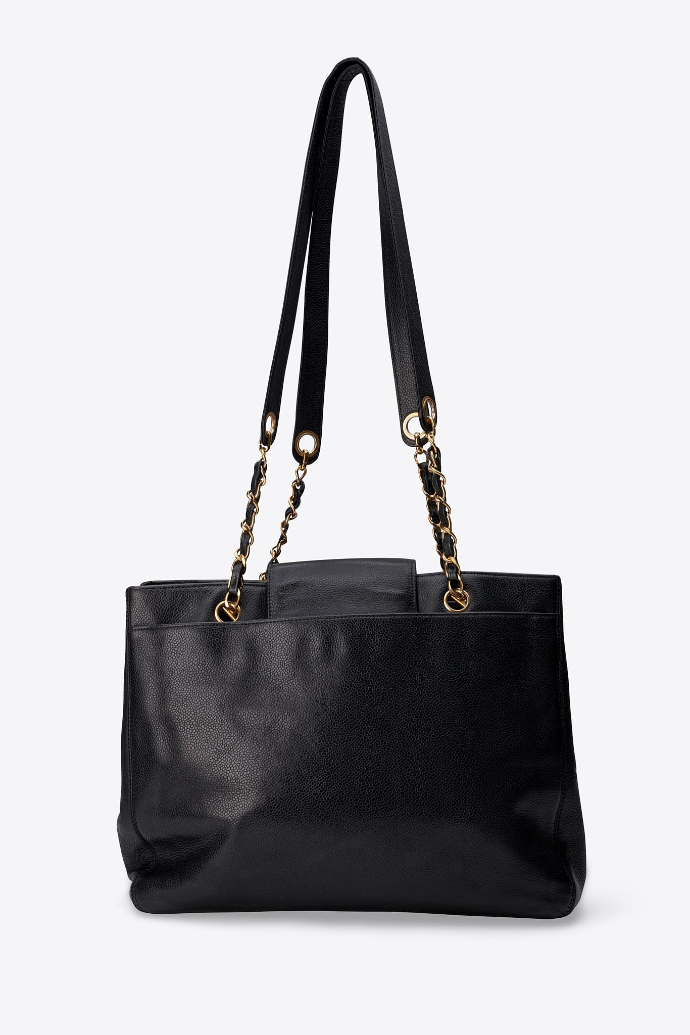 Vintage Chanel Supermodel Tote Bag Black Caviar Leather With 24k Gold Plated Hardware