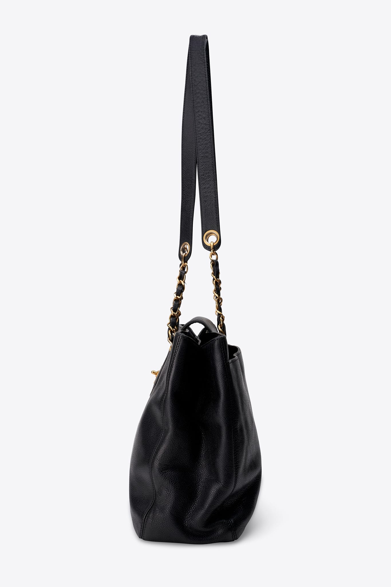 Vintage Chanel Supermodel Tote Bag Black Caviar Leather With 24k Gold Plated Hardware