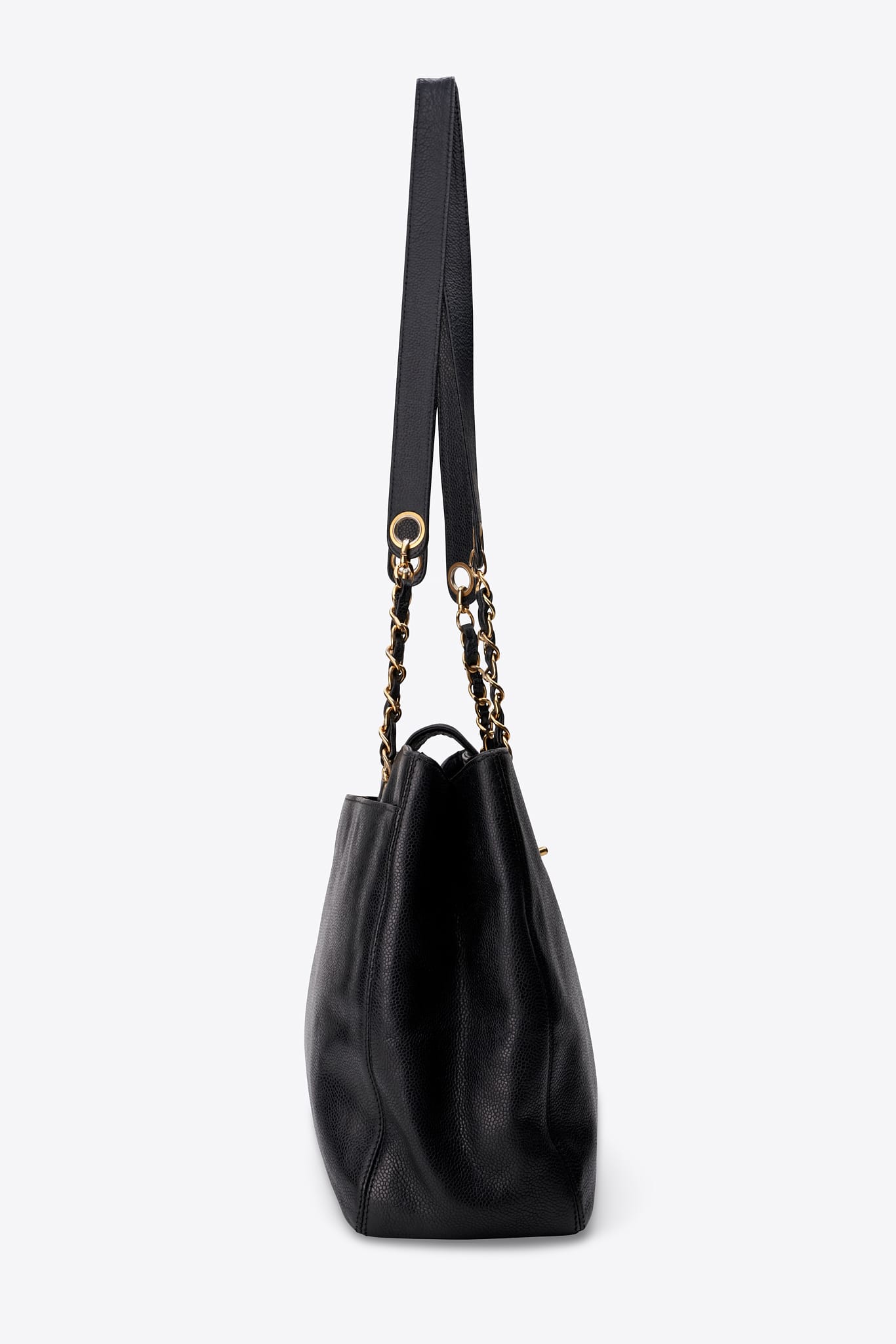 Vintage Chanel Supermodel Tote Bag Black Caviar Leather With 24k Gold Plated Hardware