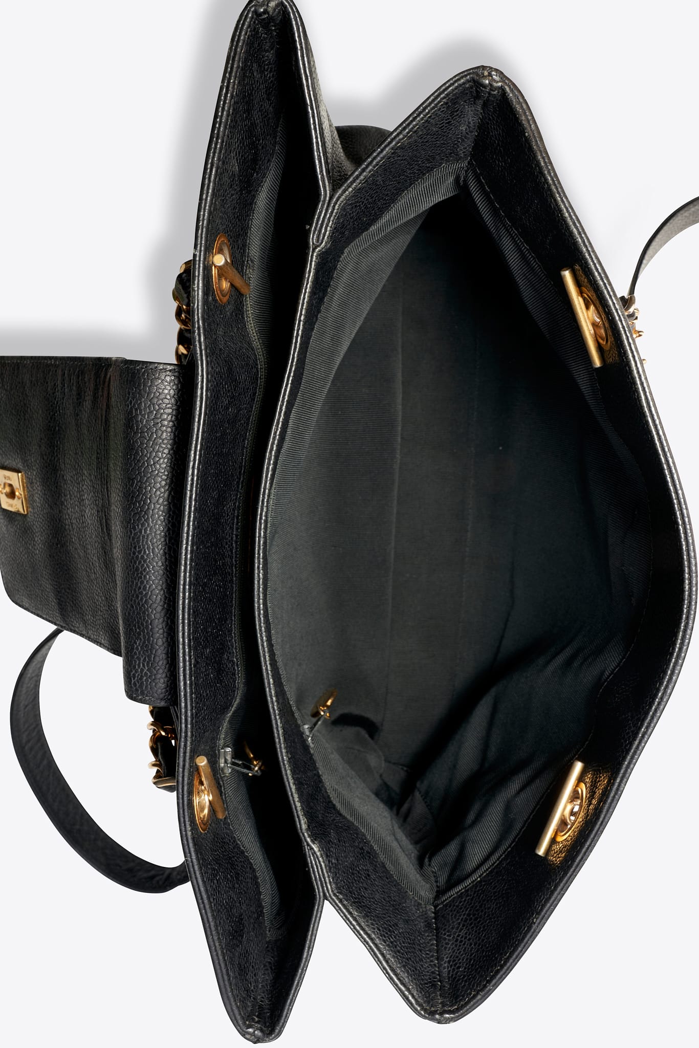 Vintage Chanel Supermodel Tote Bag Black Caviar Leather With 24k Gold Plated Hardware