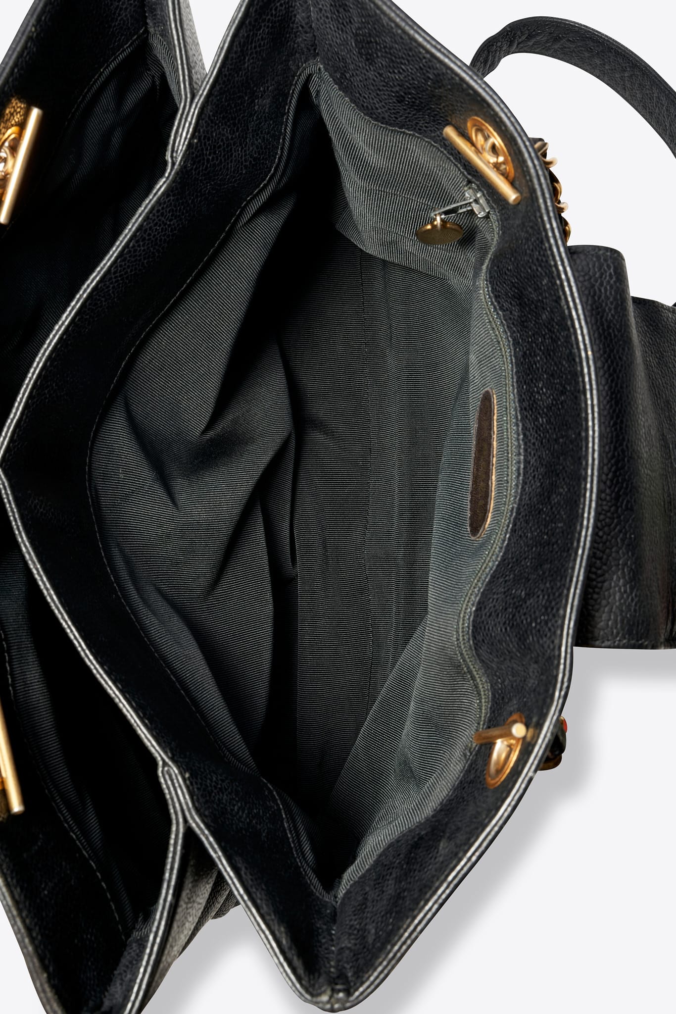 Vintage Chanel Supermodel Tote Bag Black Caviar Leather With 24k Gold Plated Hardware