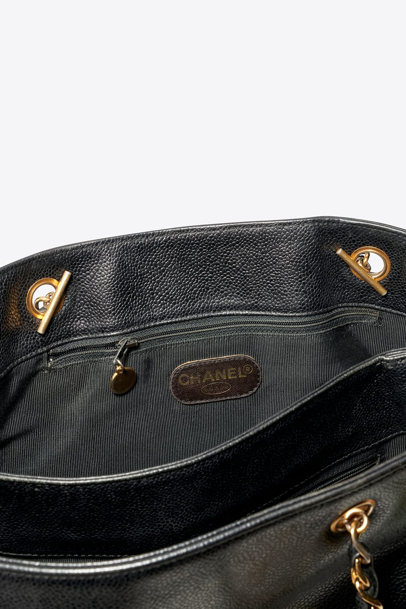 Vintage Chanel Supermodel Tote Bag Black Caviar Leather With 24k Gold Plated Hardware