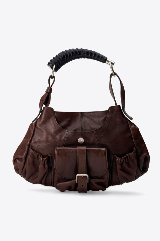Vintage YSL Brown Leather Mombasa Small Shoulder Bag