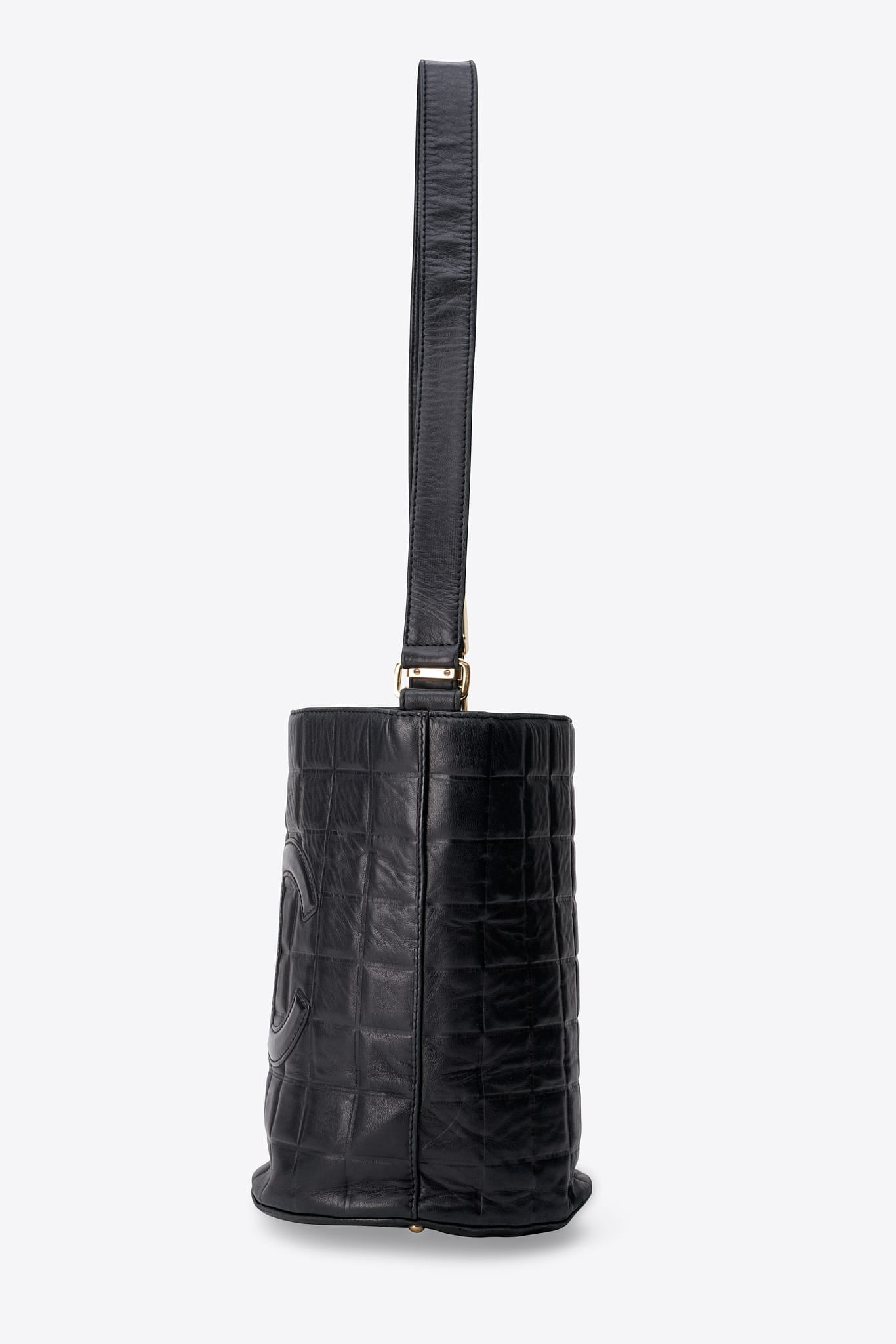 Vintage Chanel Black Lambskin Bucket Bag with CC Logo
