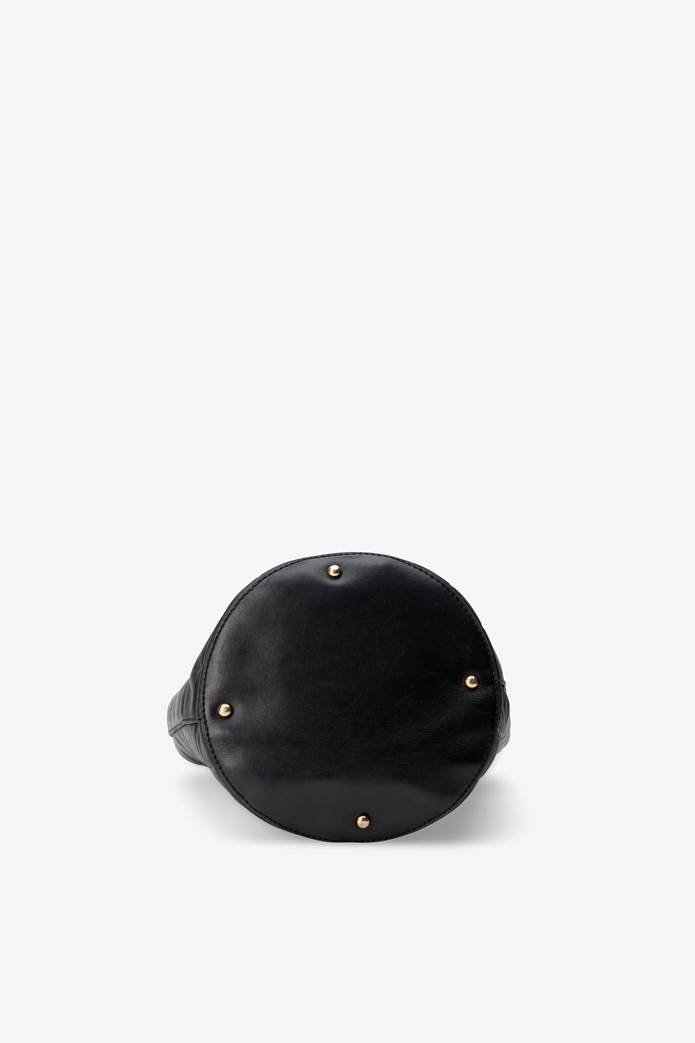 Vintage Chanel Black Lambskin Bucket Bag with CC Logo