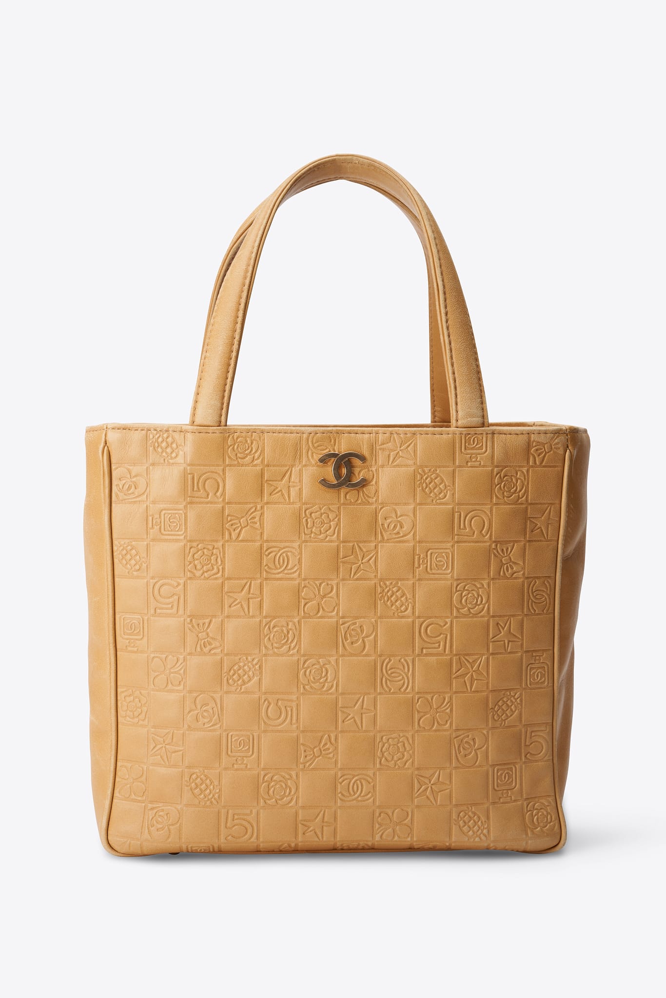 Vintage Chanel Embossed Leather Tote Bag in Butter Yellow