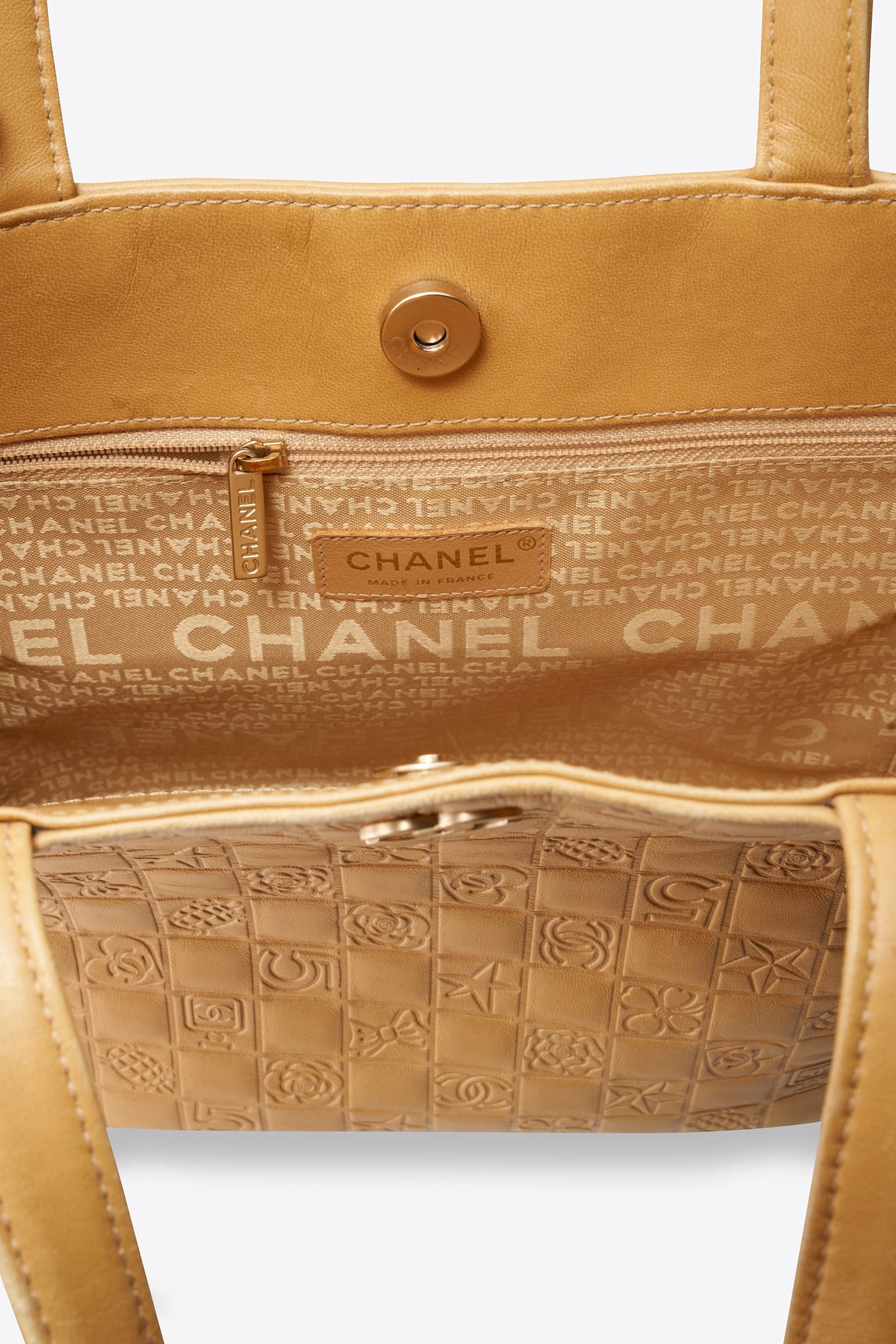 Vintage Chanel Embossed Leather Tote Bag in Butter Yellow