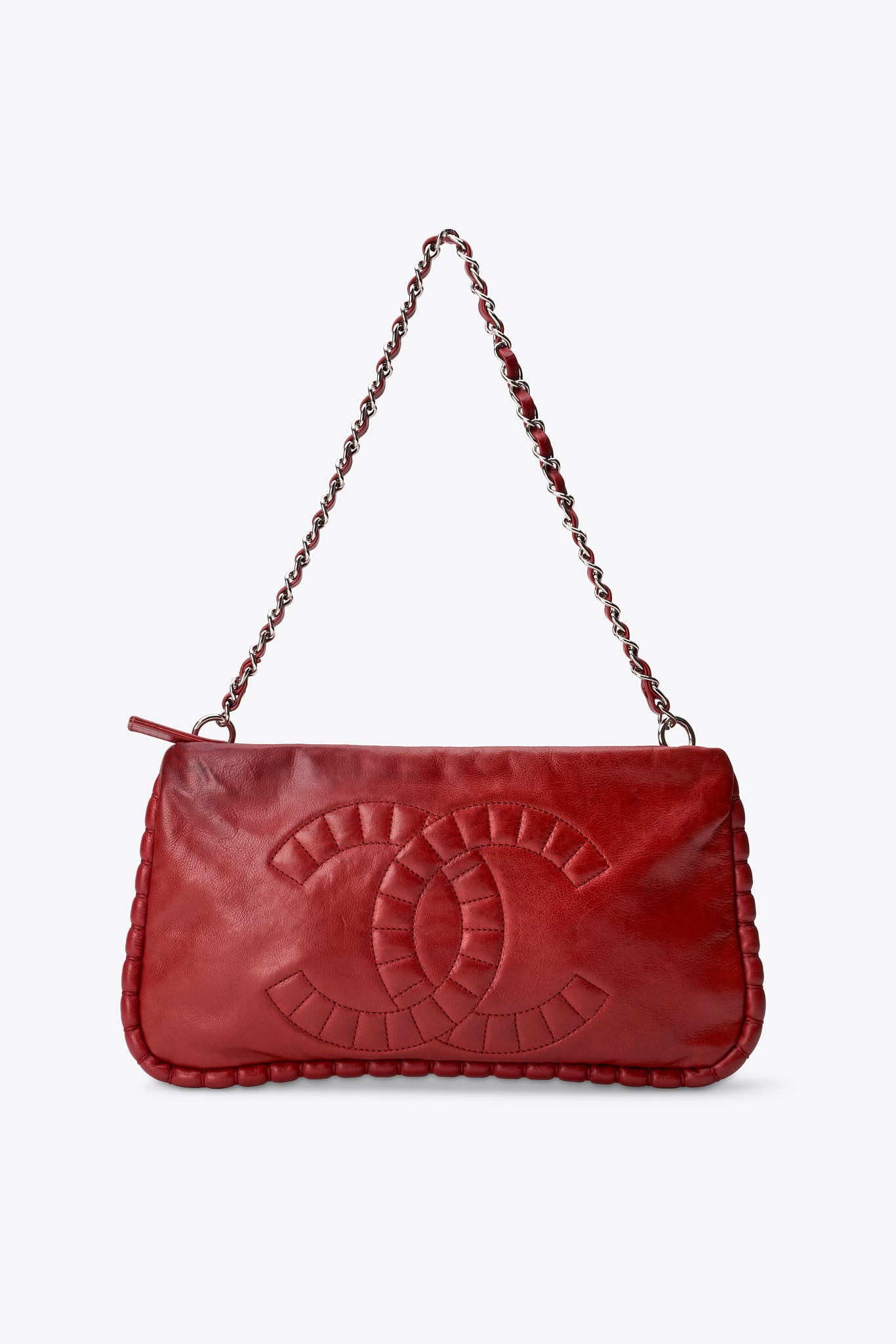 Vintage Chanel Red Leather Chain Shoulder Bag