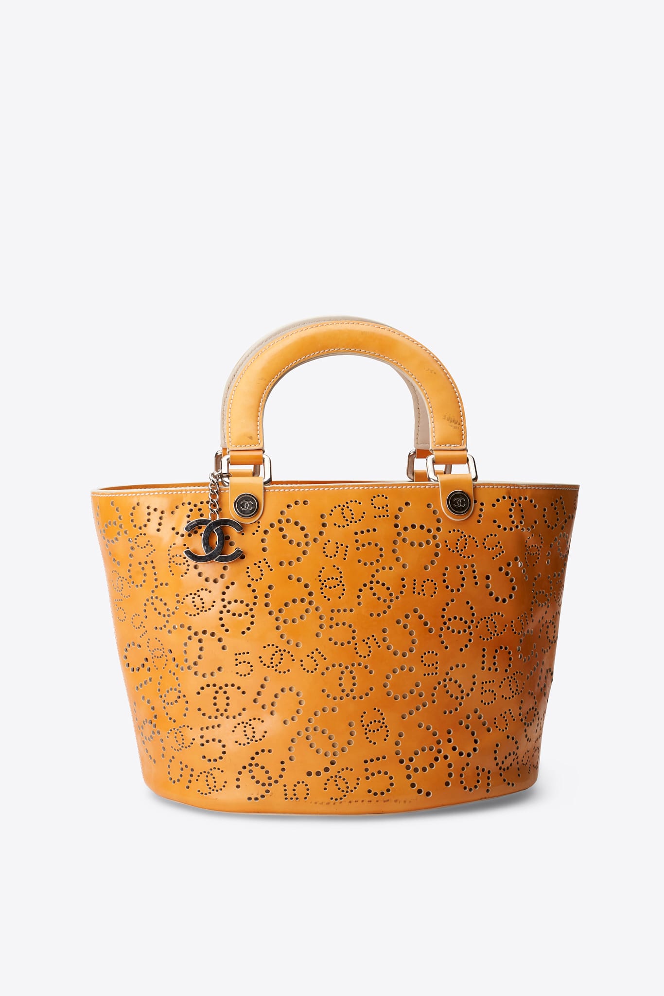 Vintage Chanel Perforated CC Patent Leather Tote Bag