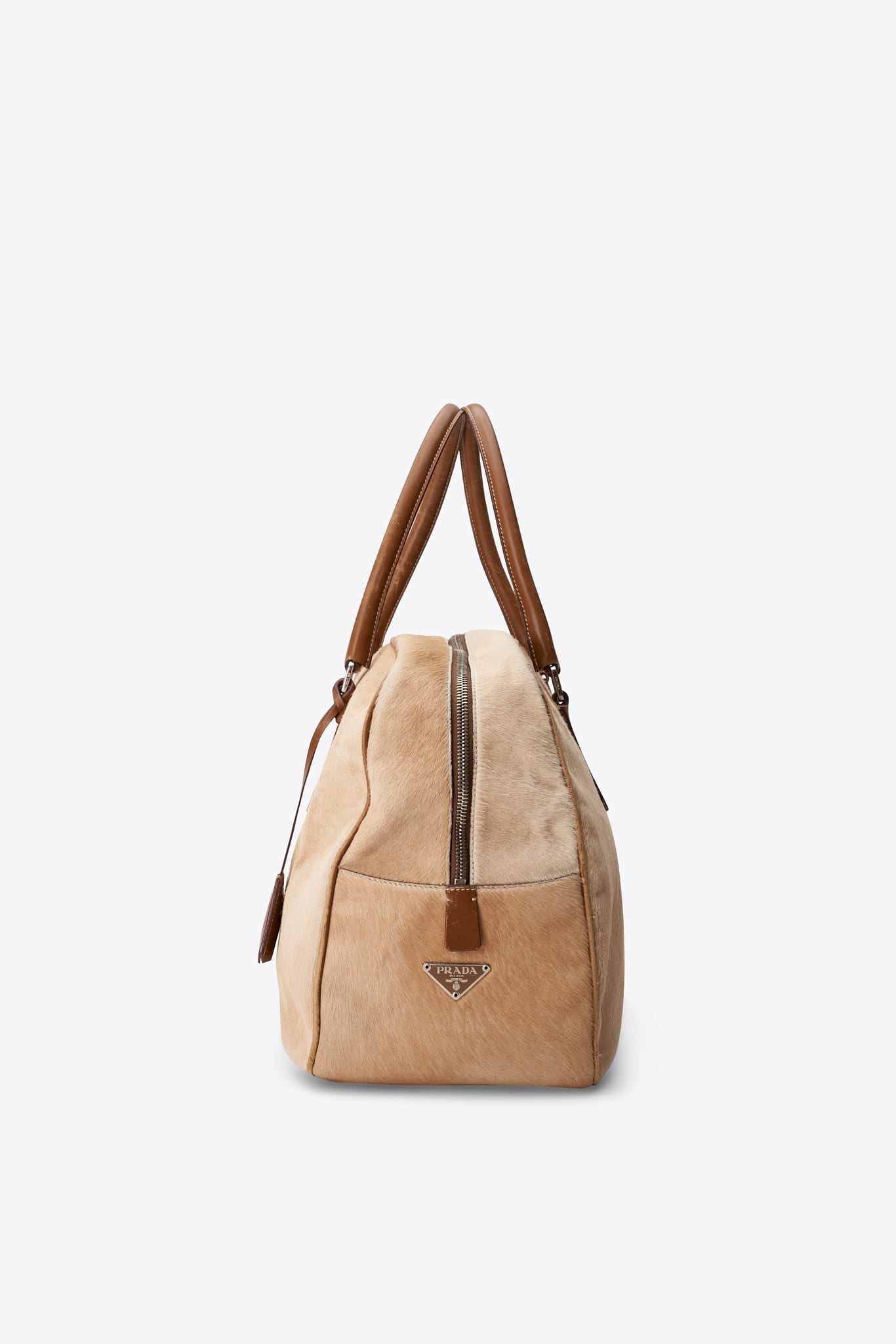 Vintage Prada Cream Calf Hair Bowling Bag