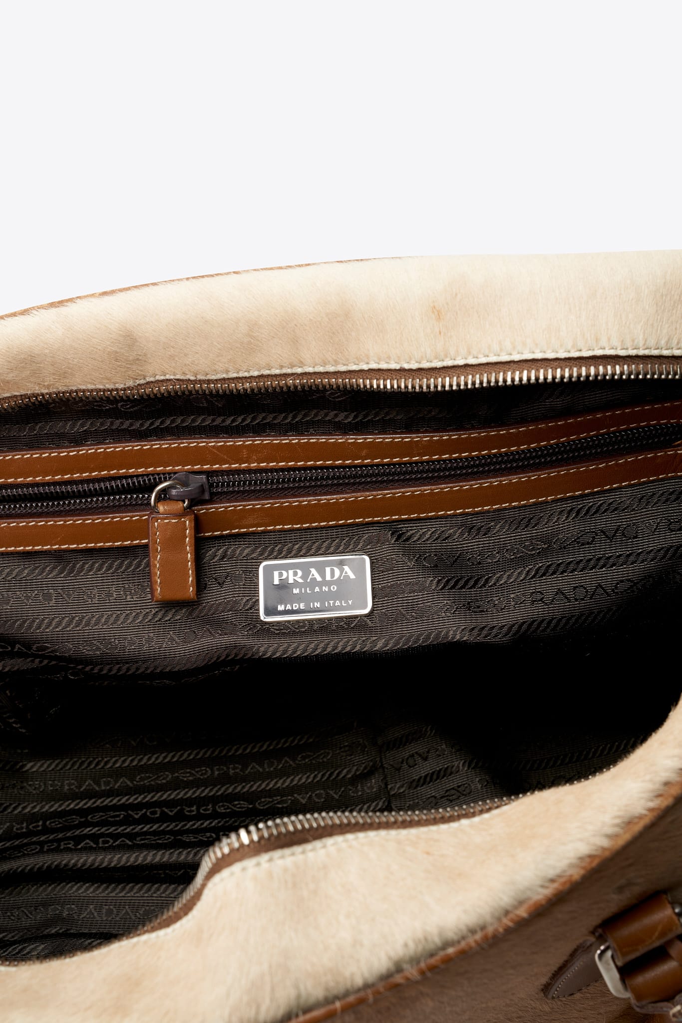Vintage Prada Cream Calf Hair Bowling Bag