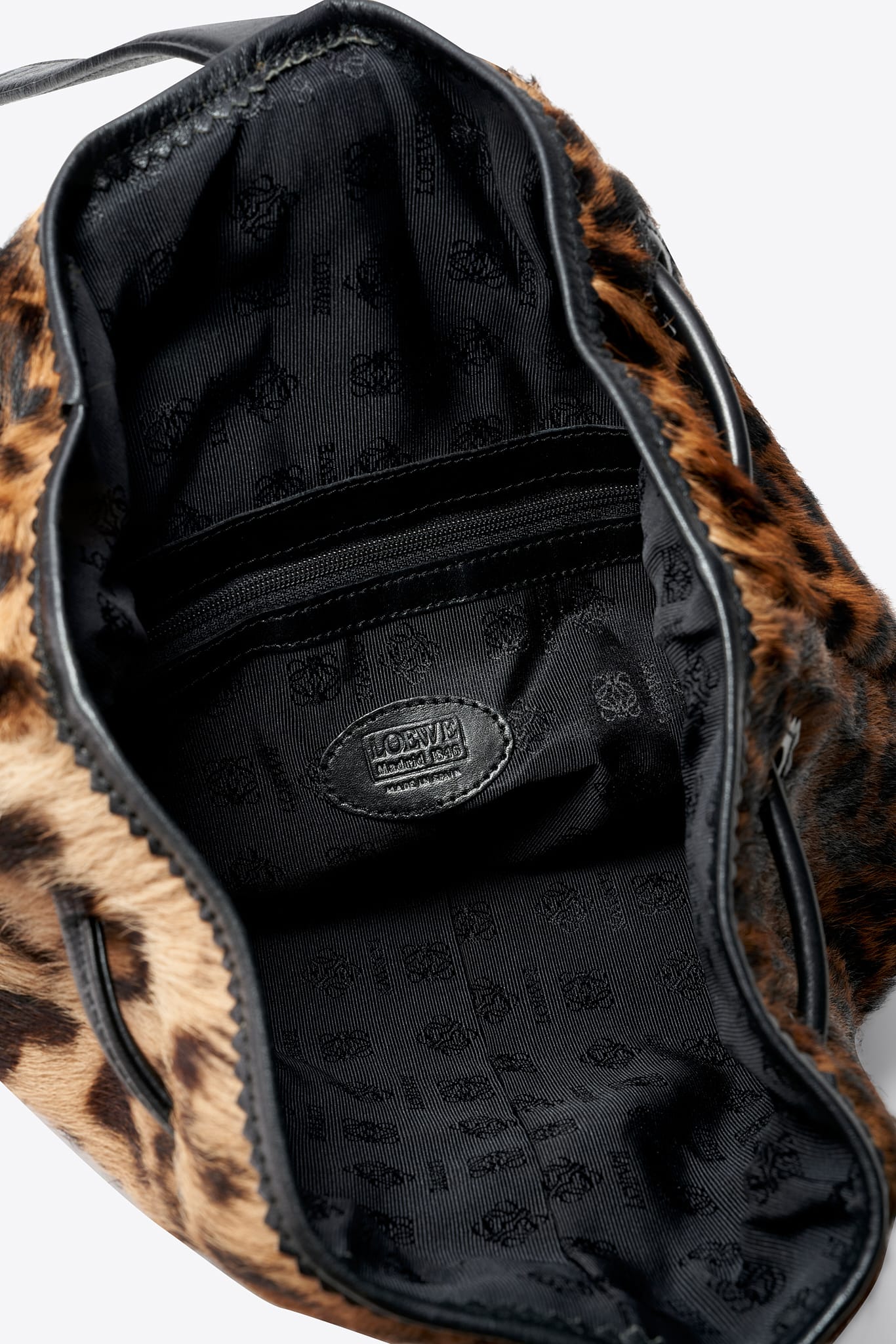 Vintage Loewe Leopard Calf Hair Drawstring Bucket Bag