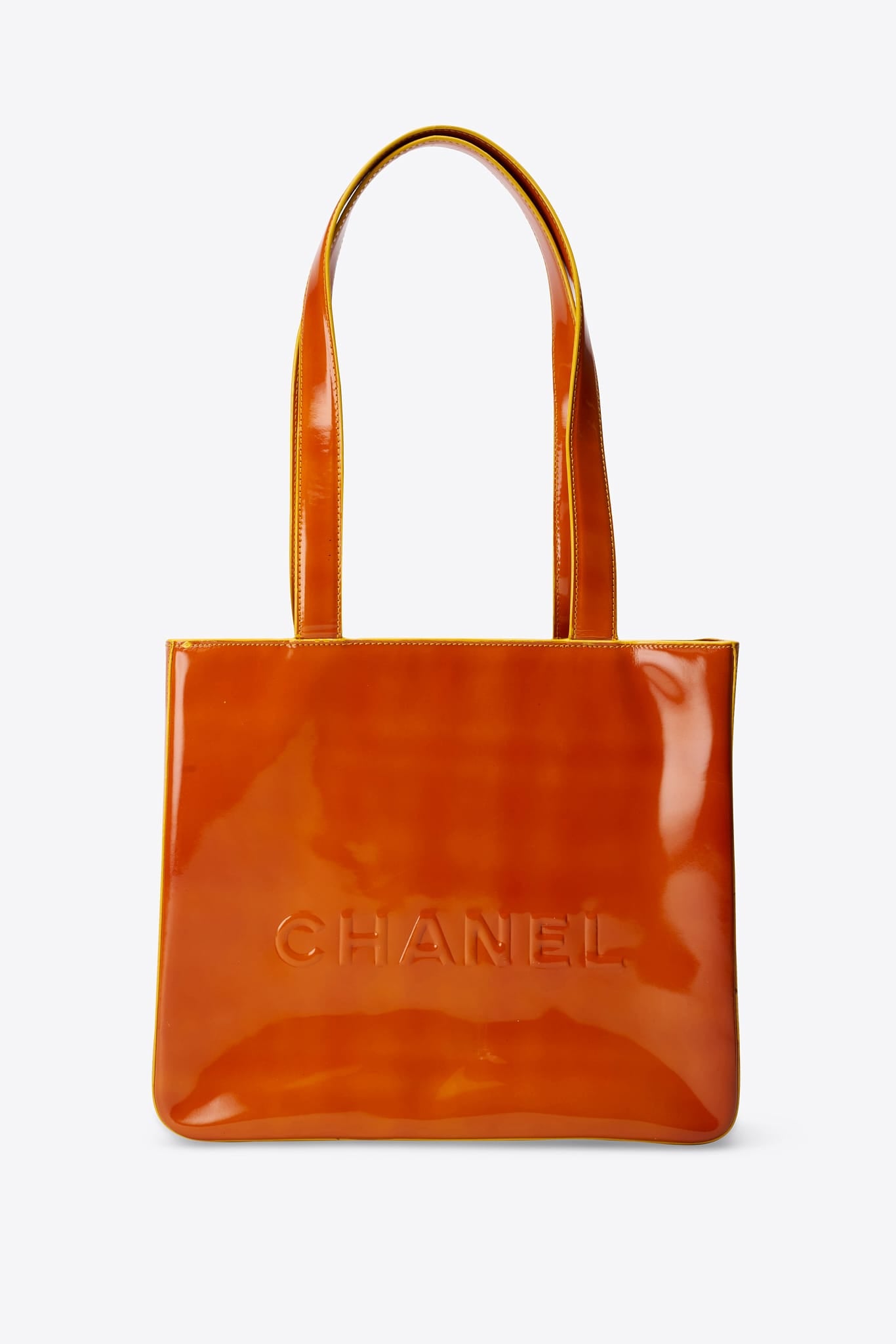 Vintage Chanel Orange Patent Leather Tote Bag