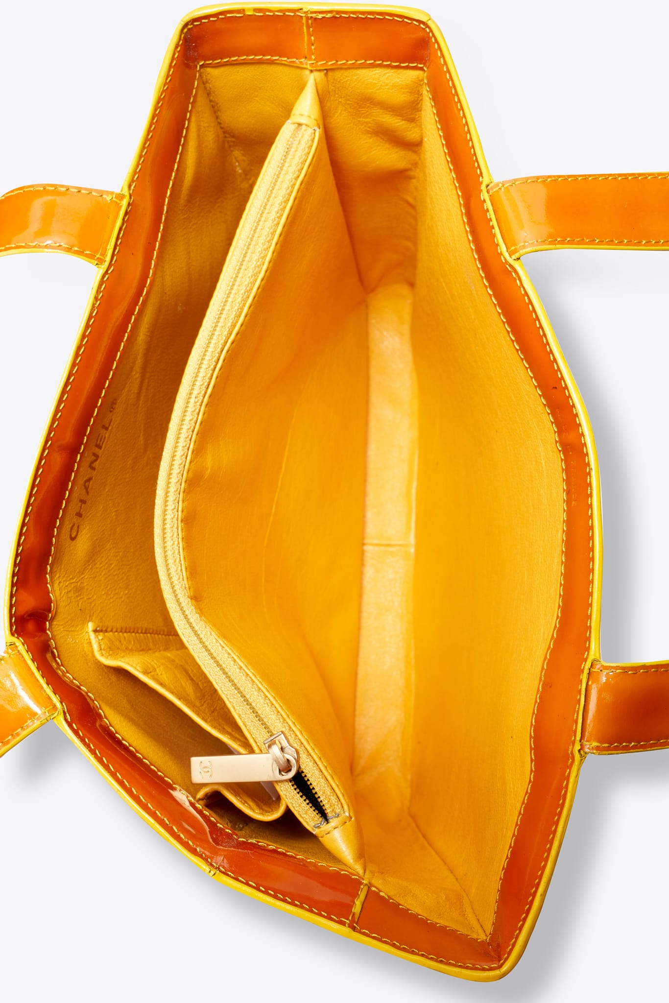 Vintage Chanel Orange Patent Leather Tote Bag