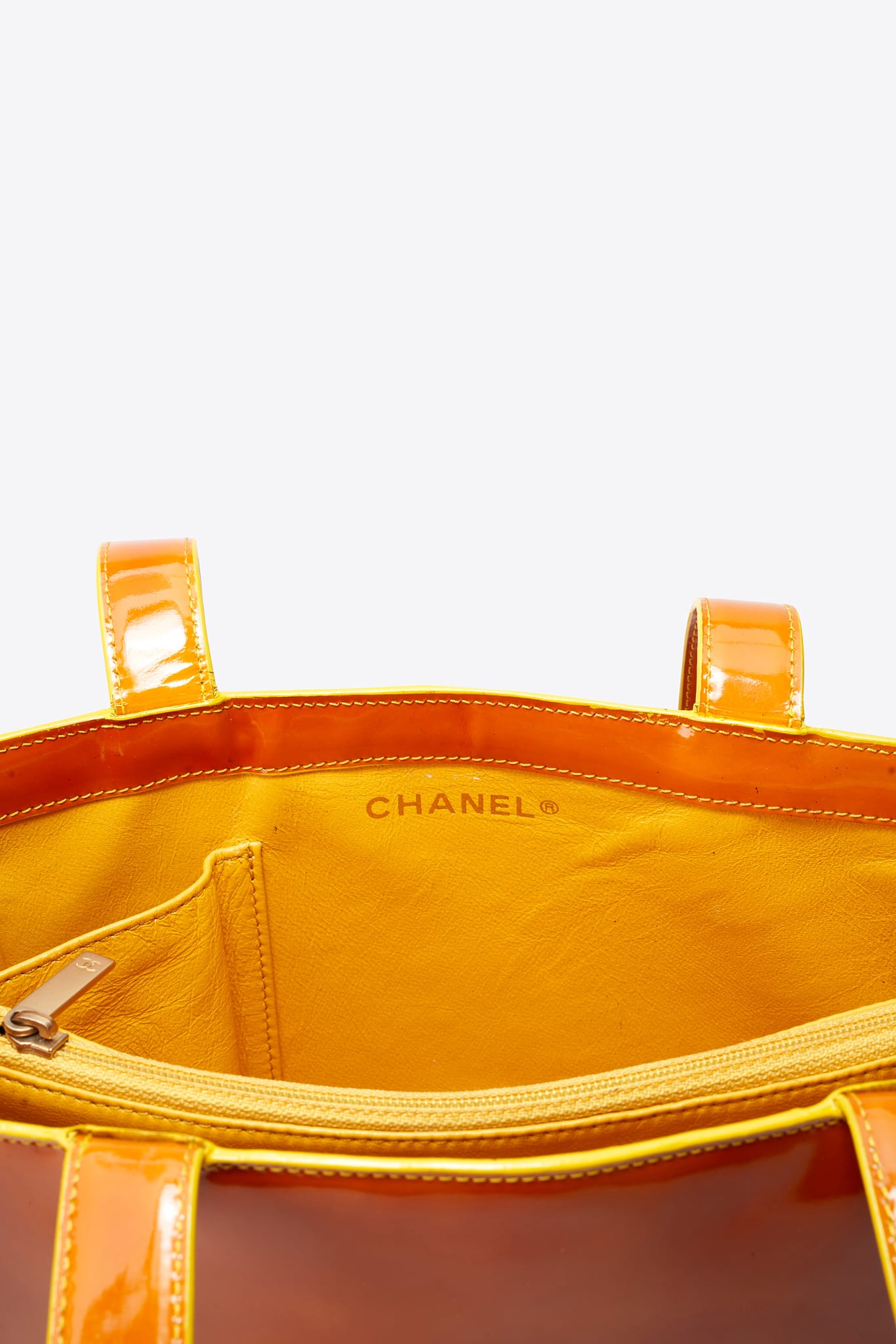 Vintage Chanel Orange Patent Leather Tote Bag