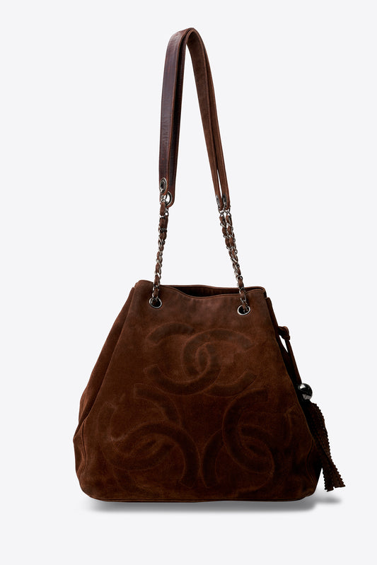 Vintage Chanel Brown Suede CC Tassel Shoulder Bag