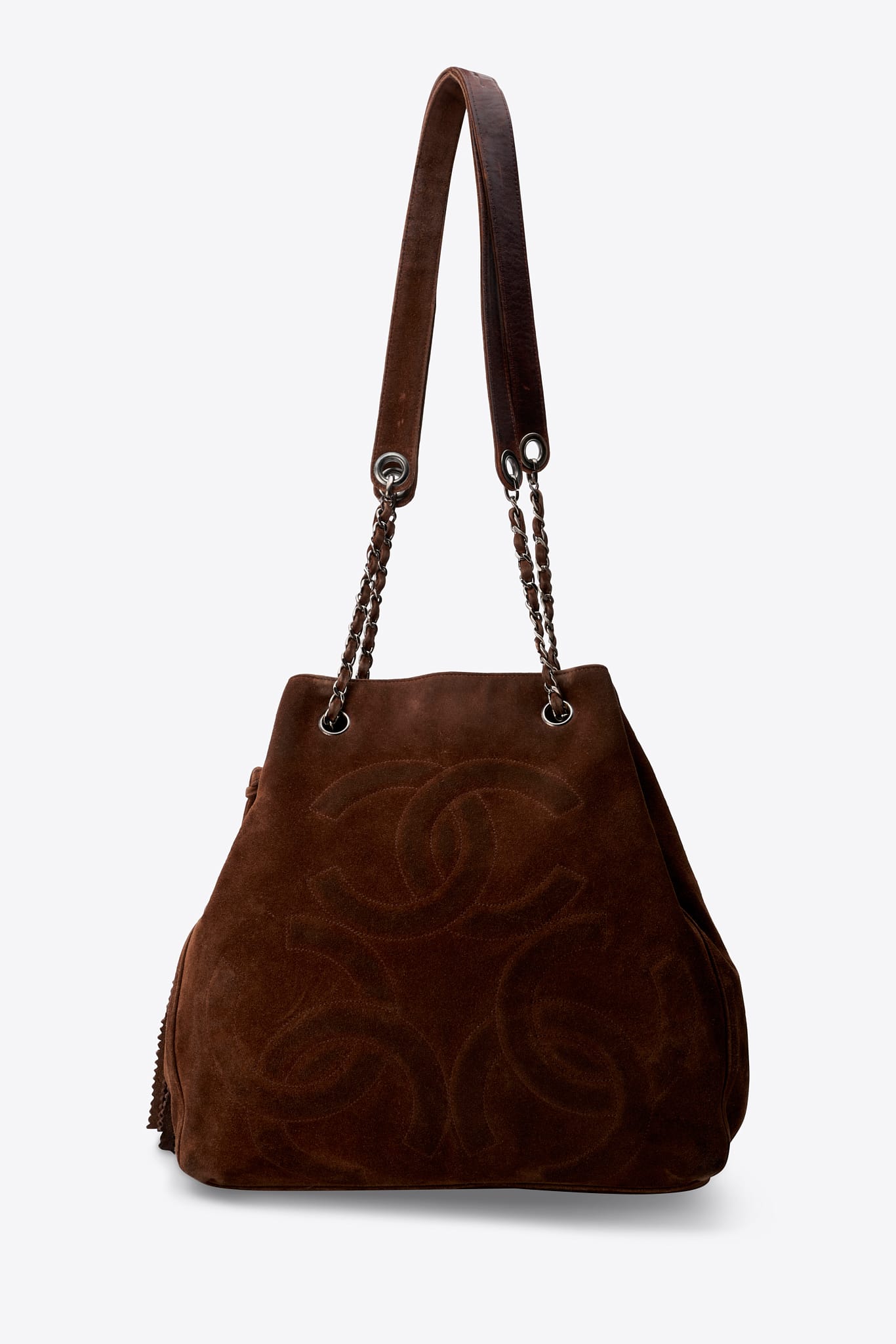 Vintage Chanel Brown Suede CC Tassel Shoulder Bag
