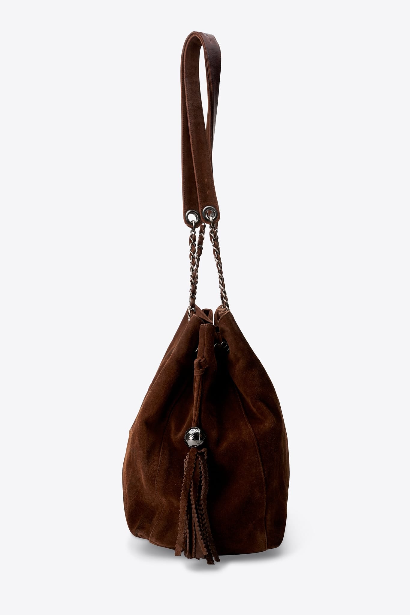 Vintage Chanel Brown Suede CC Tassel Shoulder Bag