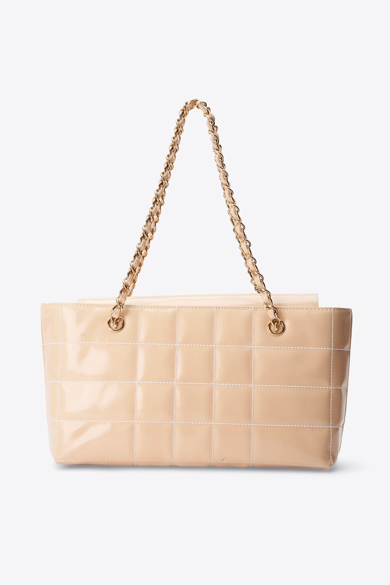 Vintage Chanel Beige Patent Leather Chain Tote Bag