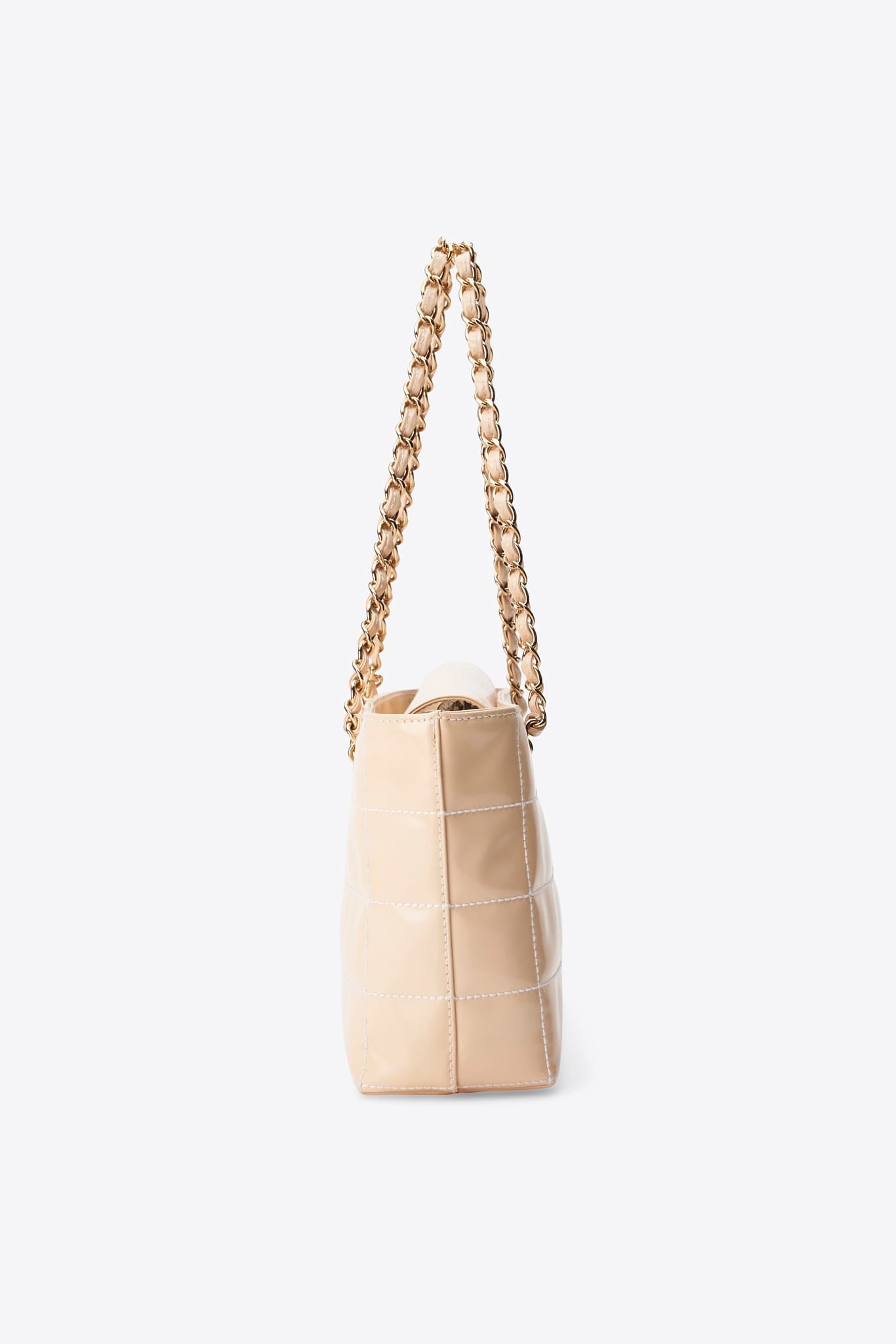 Vintage Chanel Beige Patent Leather Chain Tote Bag