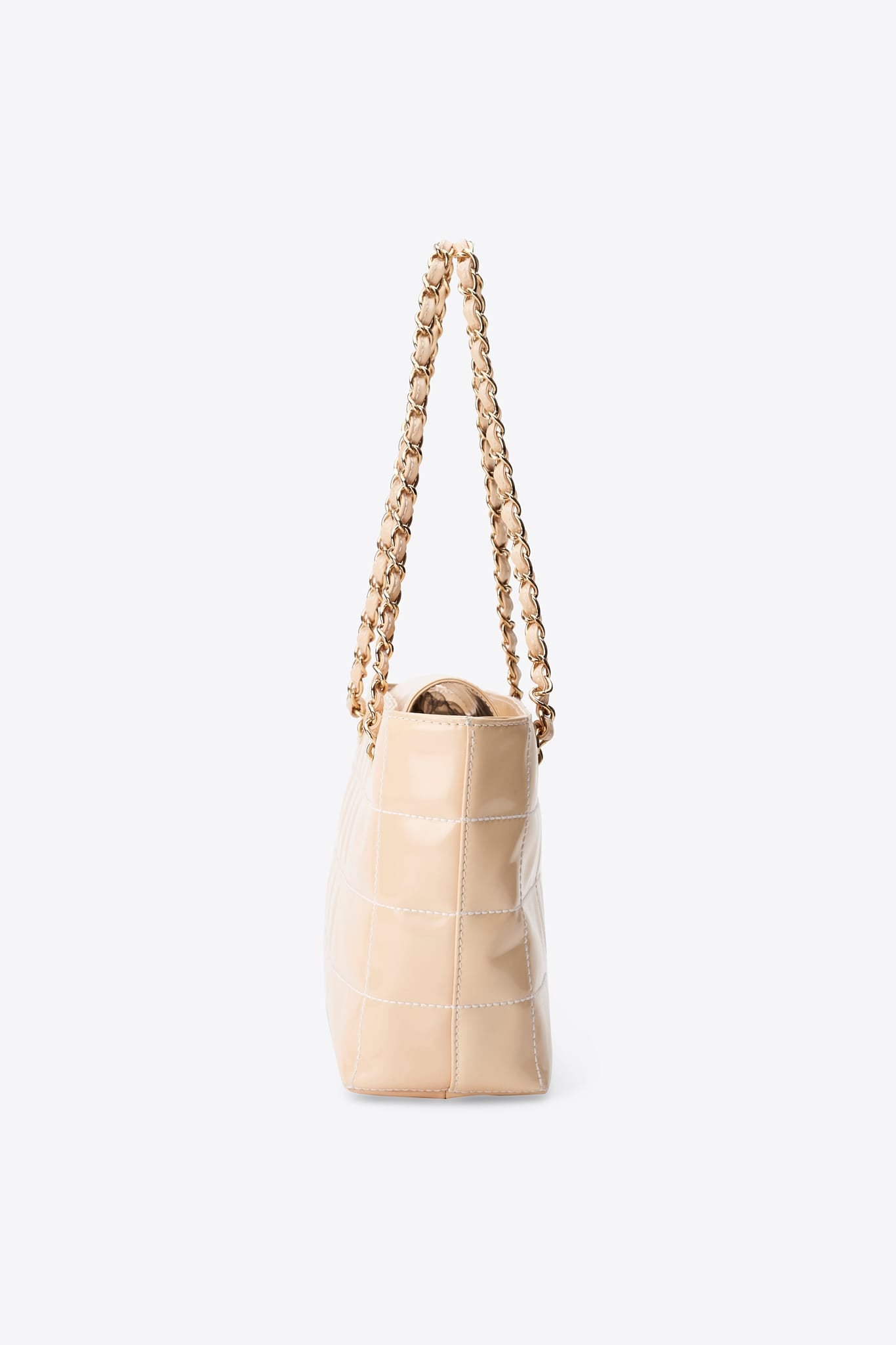 Vintage Chanel Beige Patent Leather Chain Tote Bag