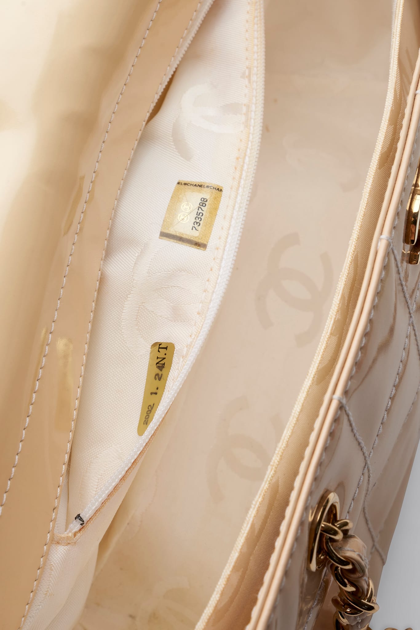 Vintage Chanel Beige Patent Leather Chain Tote Bag
