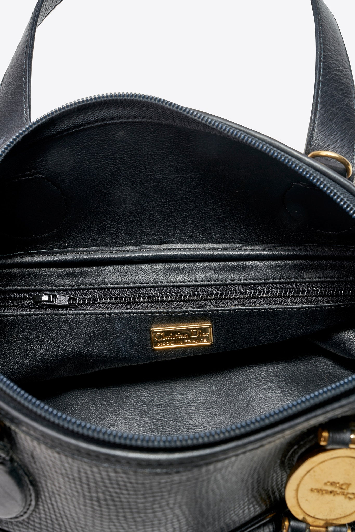 Vintage Christian Dior Black Leather Top Handle Bag