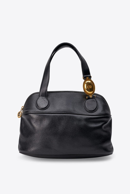 Vintage Christian Dior Black Leather Top Handle Bag