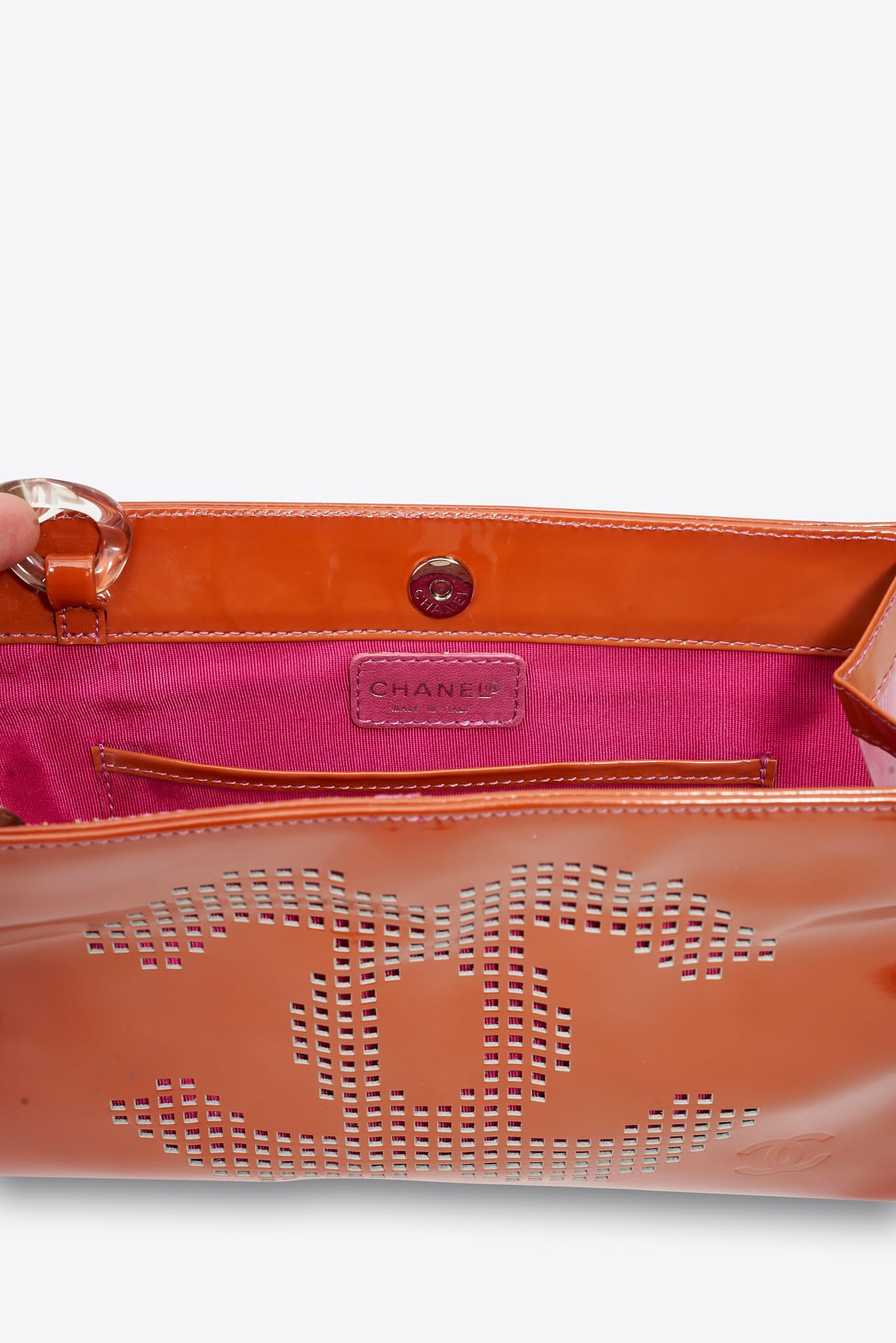 Vintage Chanel Orange Patent Leather CC Clutch